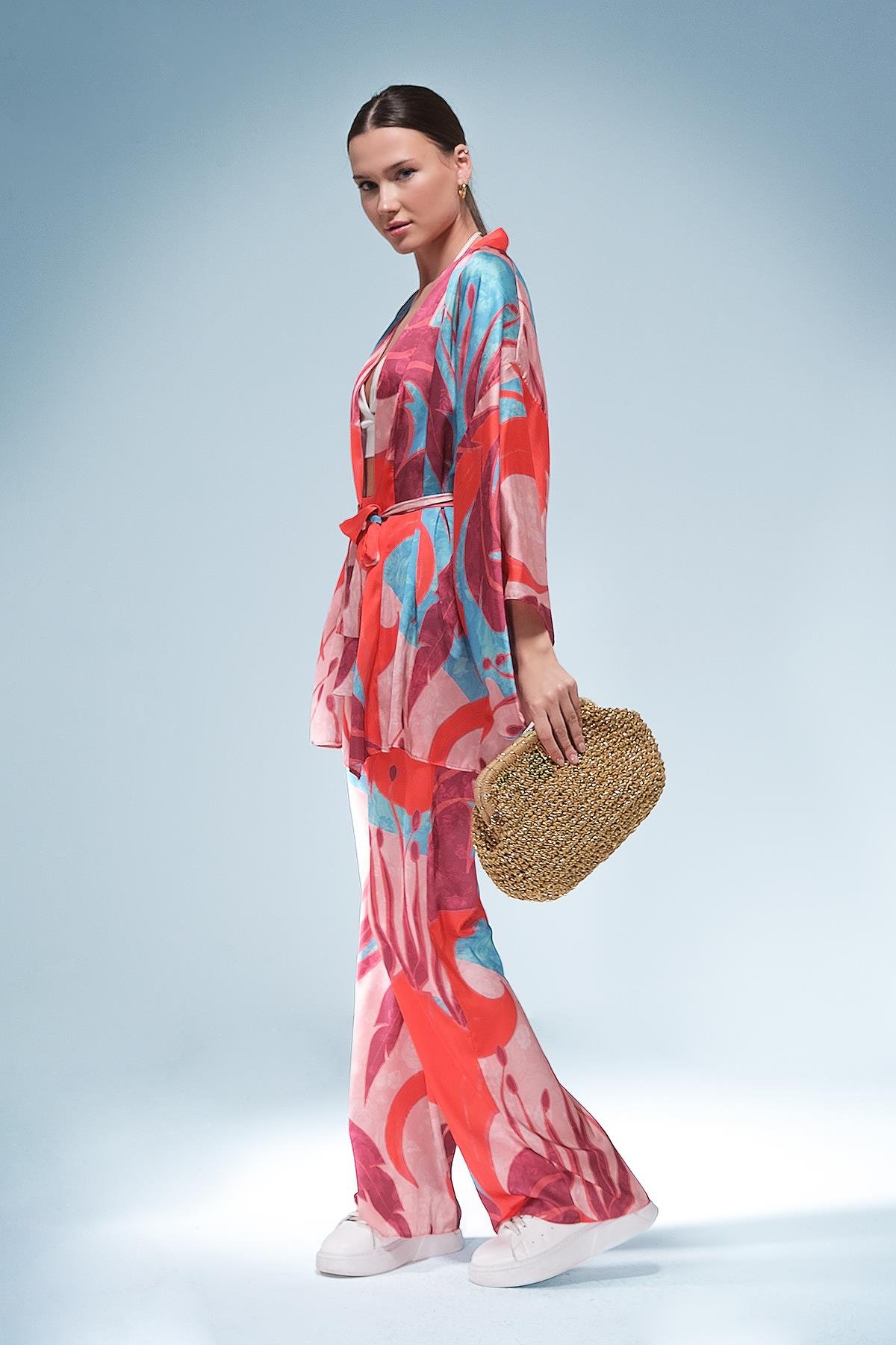 Desenli Saten Bol Paça Pantolon