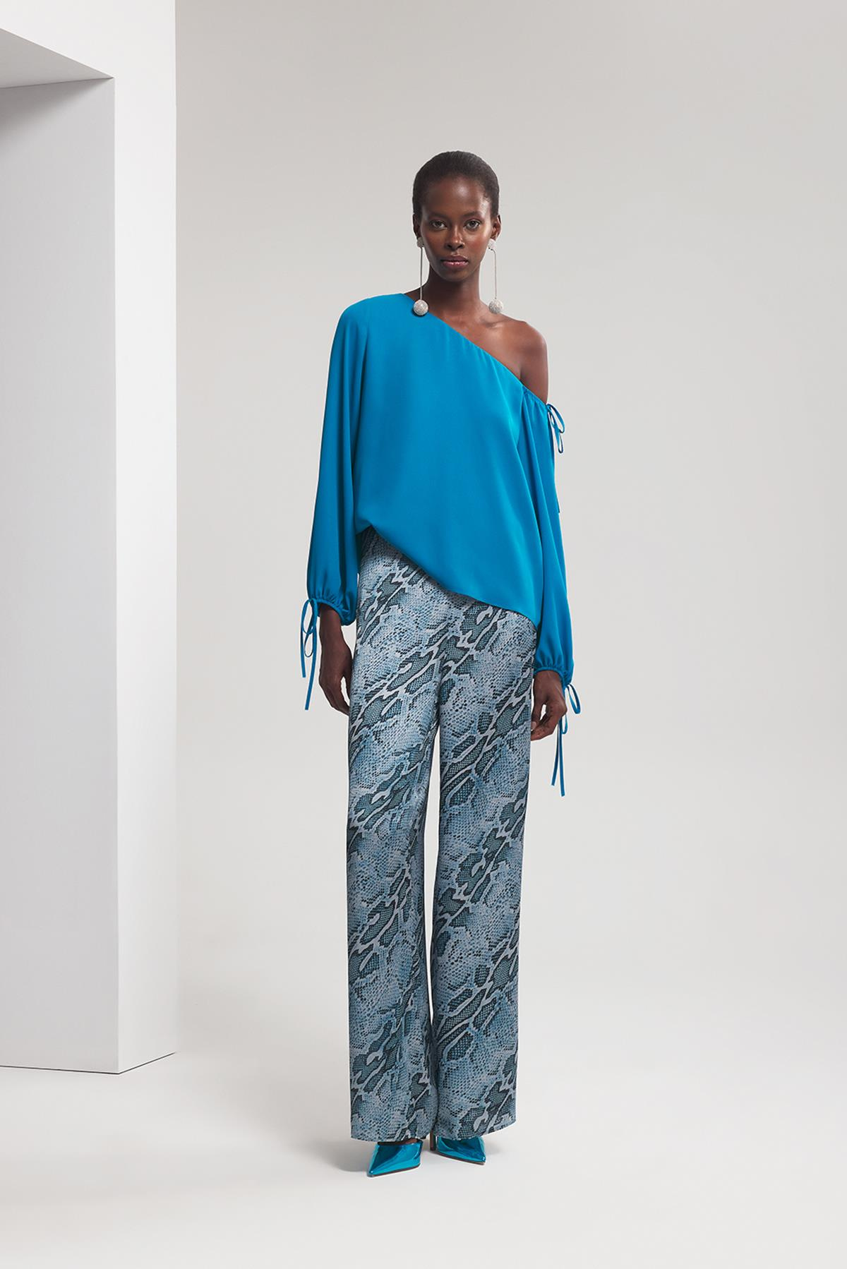 Desenli Saten Bol Paça Pantolon