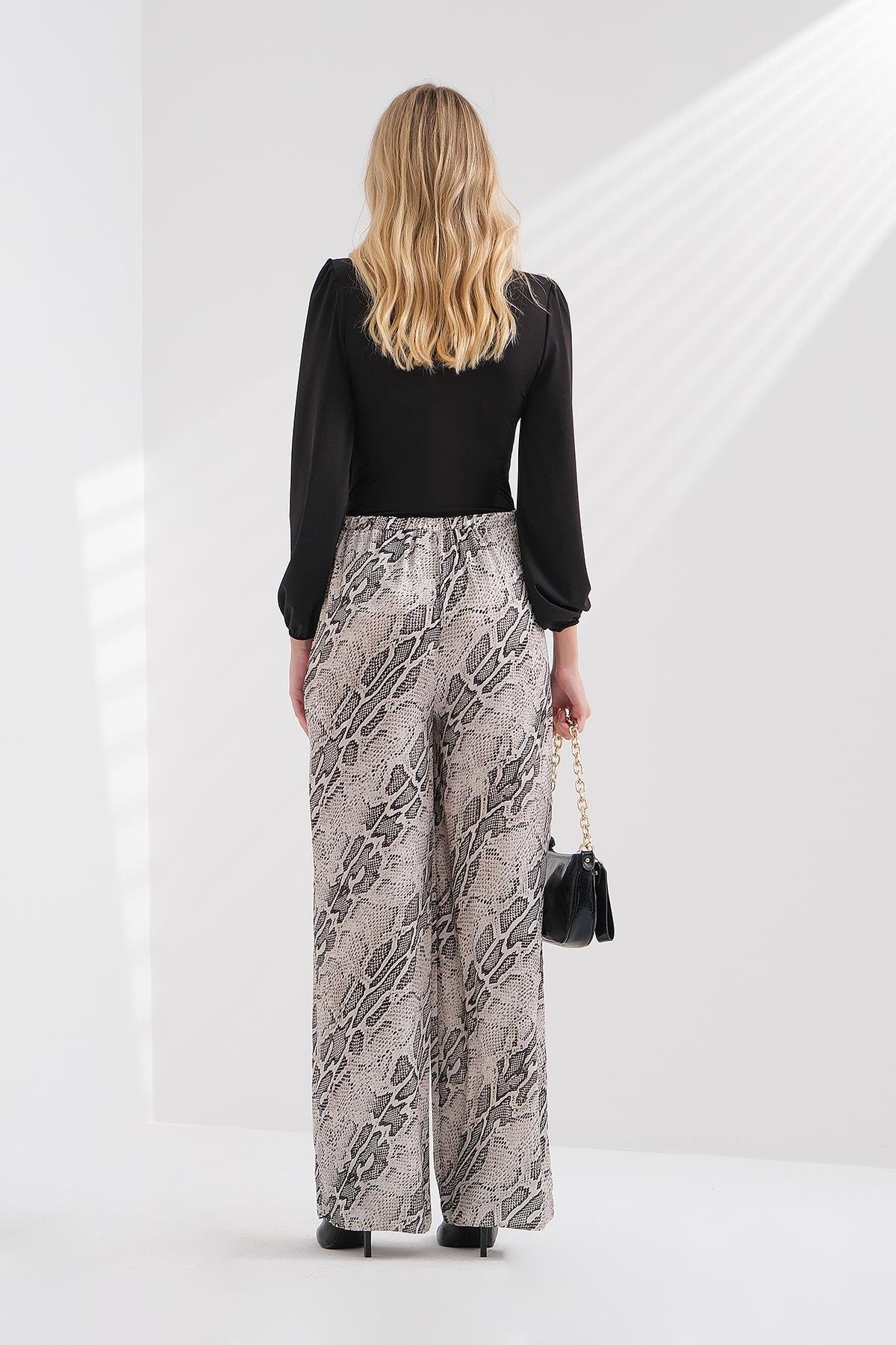 Desenli Saten Bol Paça Pantolon