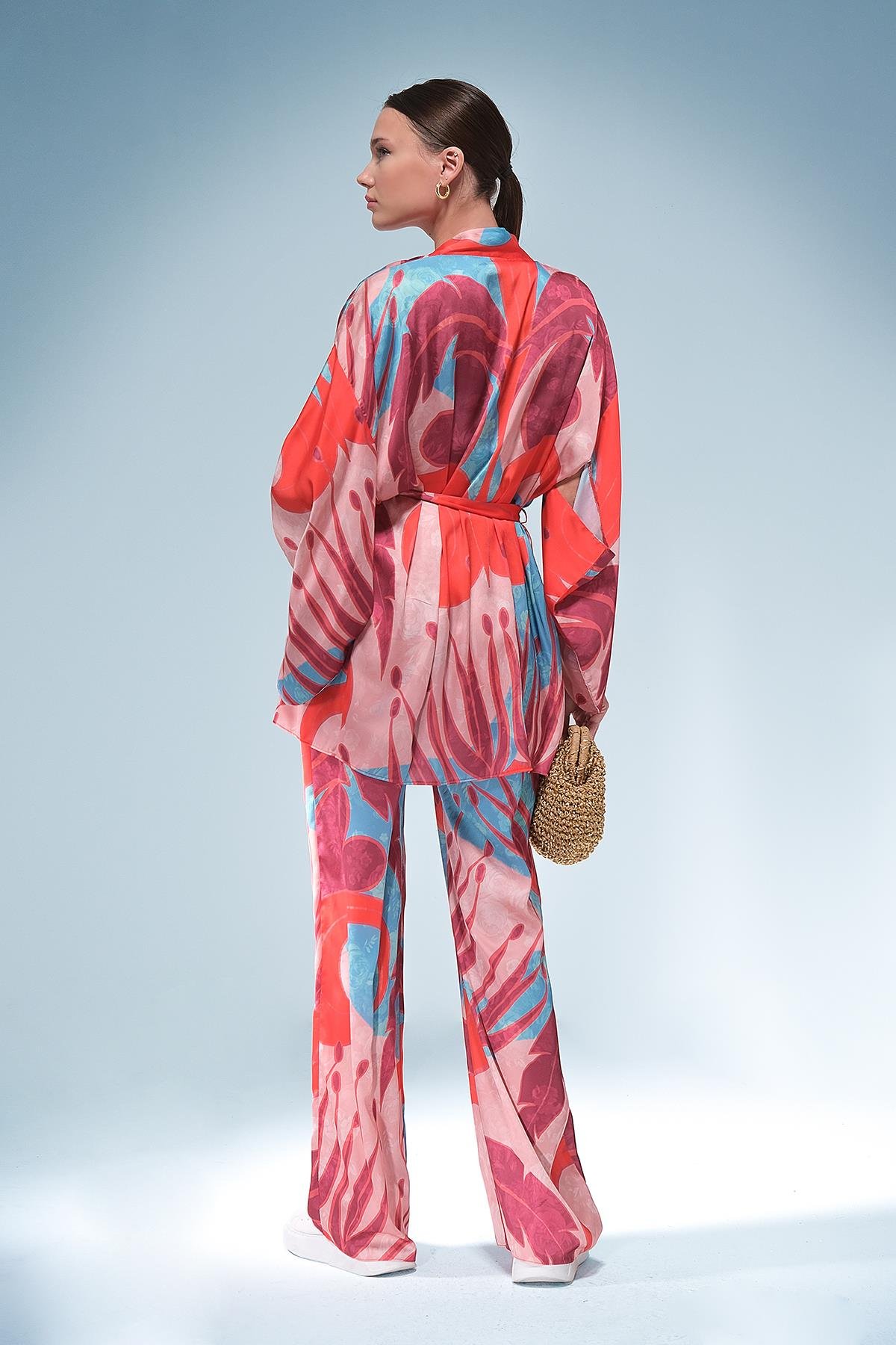 Desenli Saten Bol Paça Pantolon