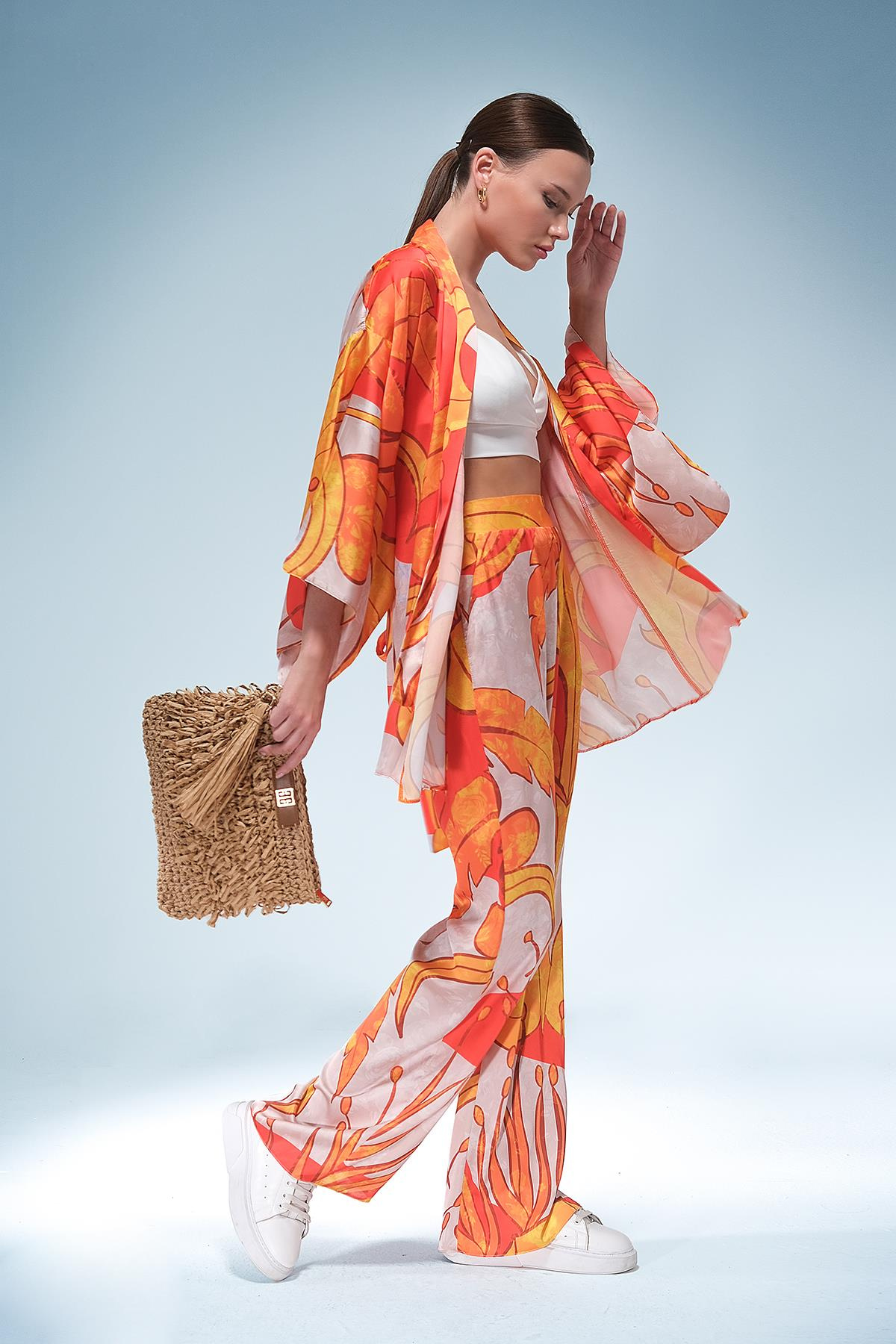 Desenli Saten Kimono