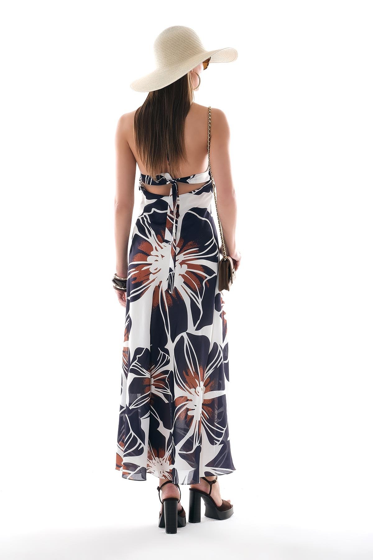 Desenli Vual Örgü Büstiyerli Midi Boy Elbise