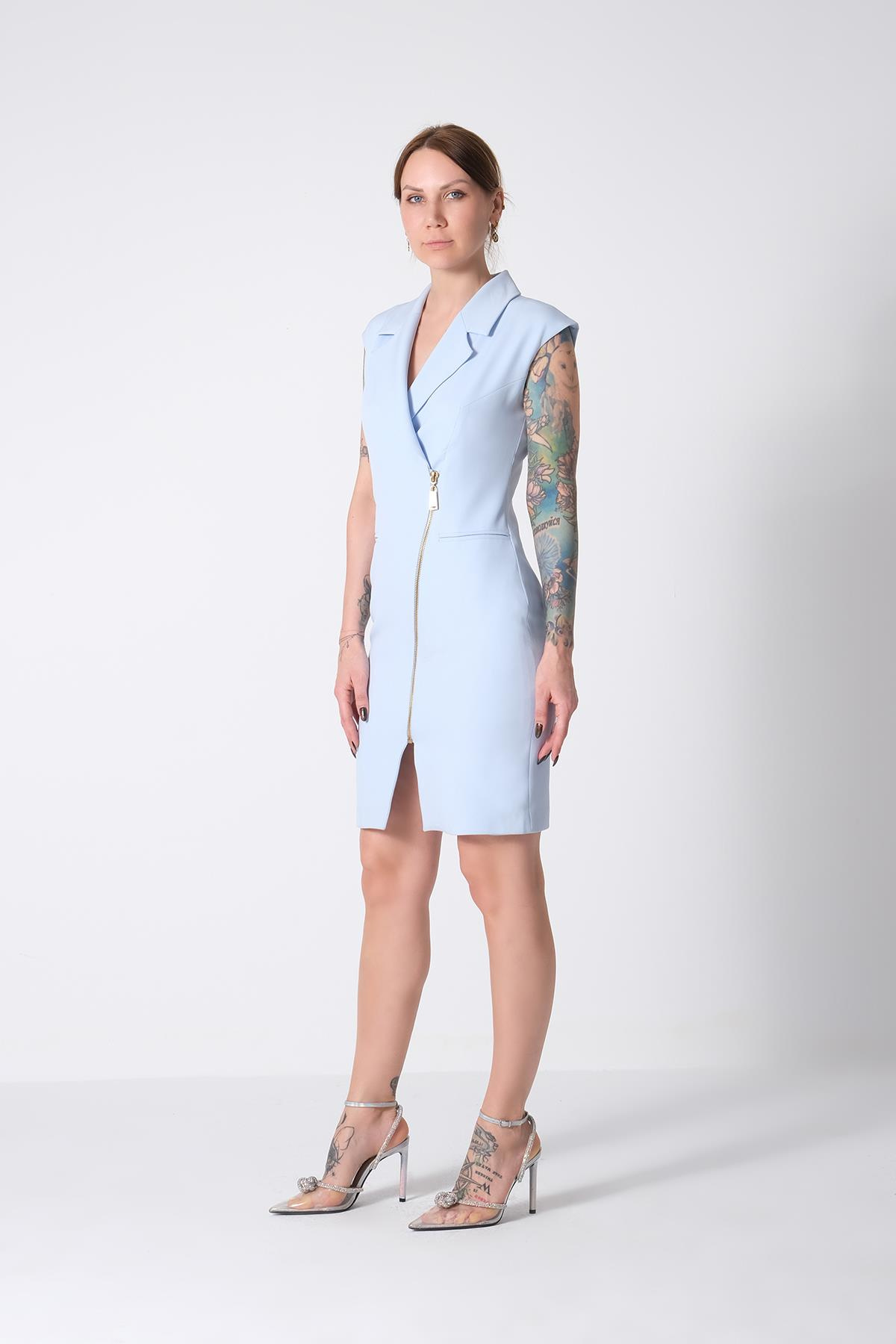 Gold Metal Fermuarlı Mini Ceket Elbise