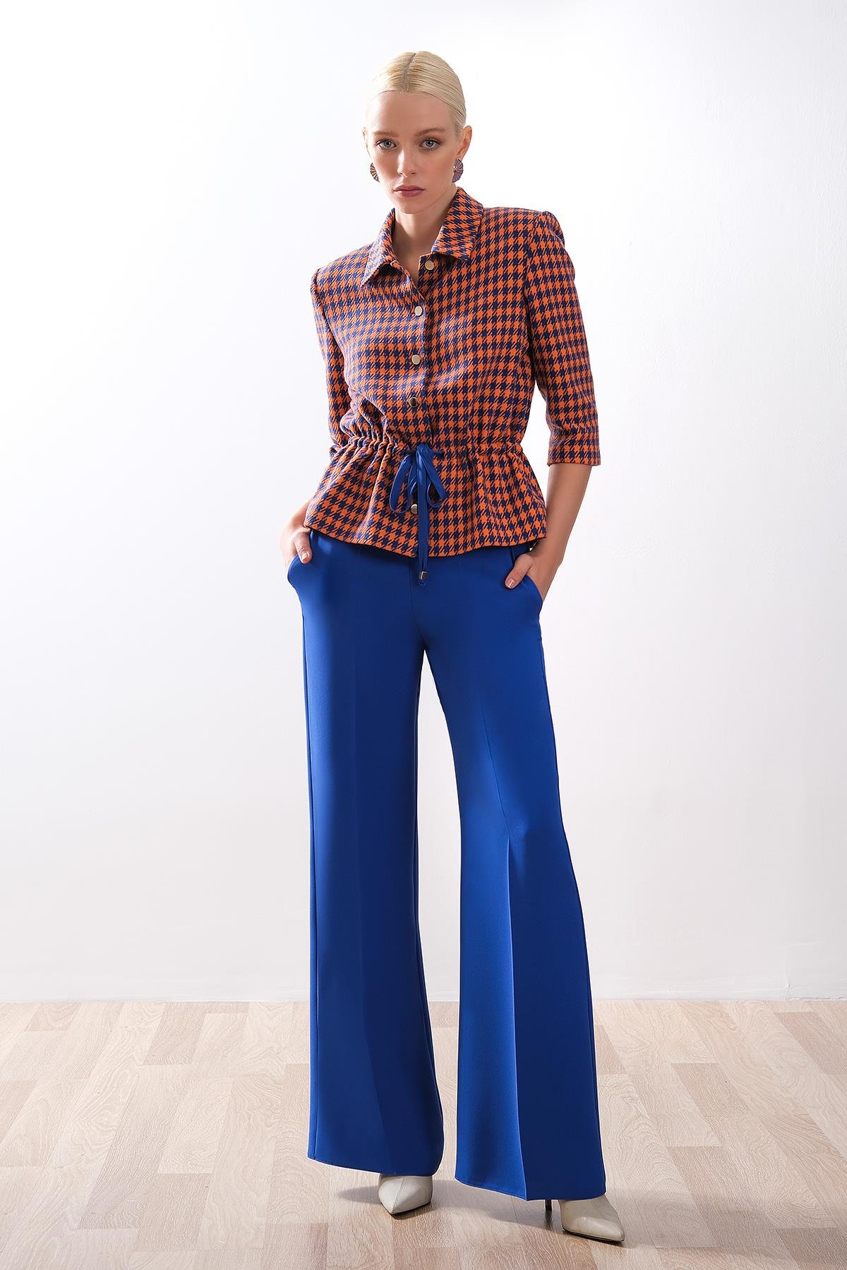 Gold Metal Logolu Yüksek Bel Pantolon