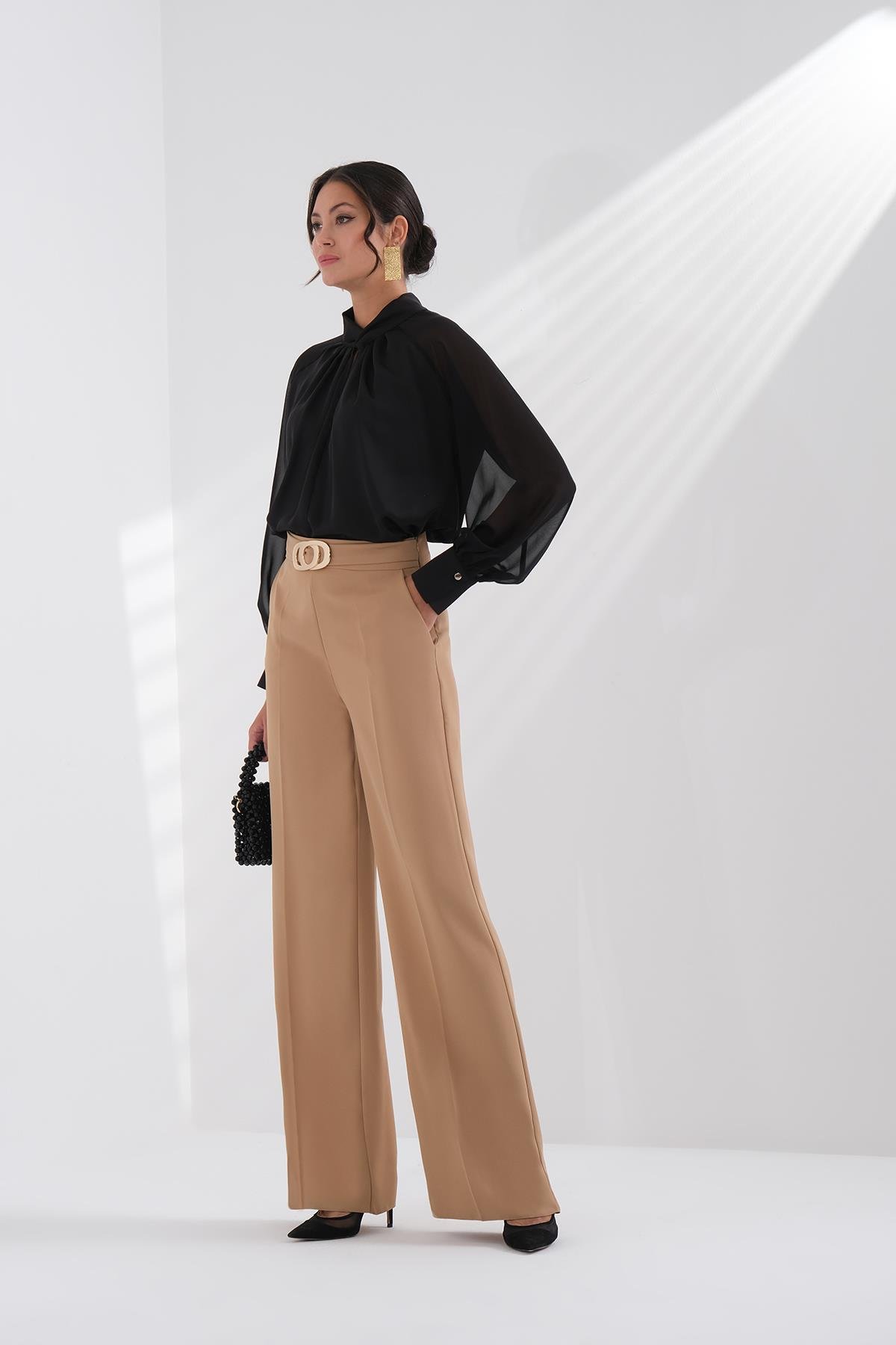 Gold Metal Tokalı Yüksek Bel Pantolon