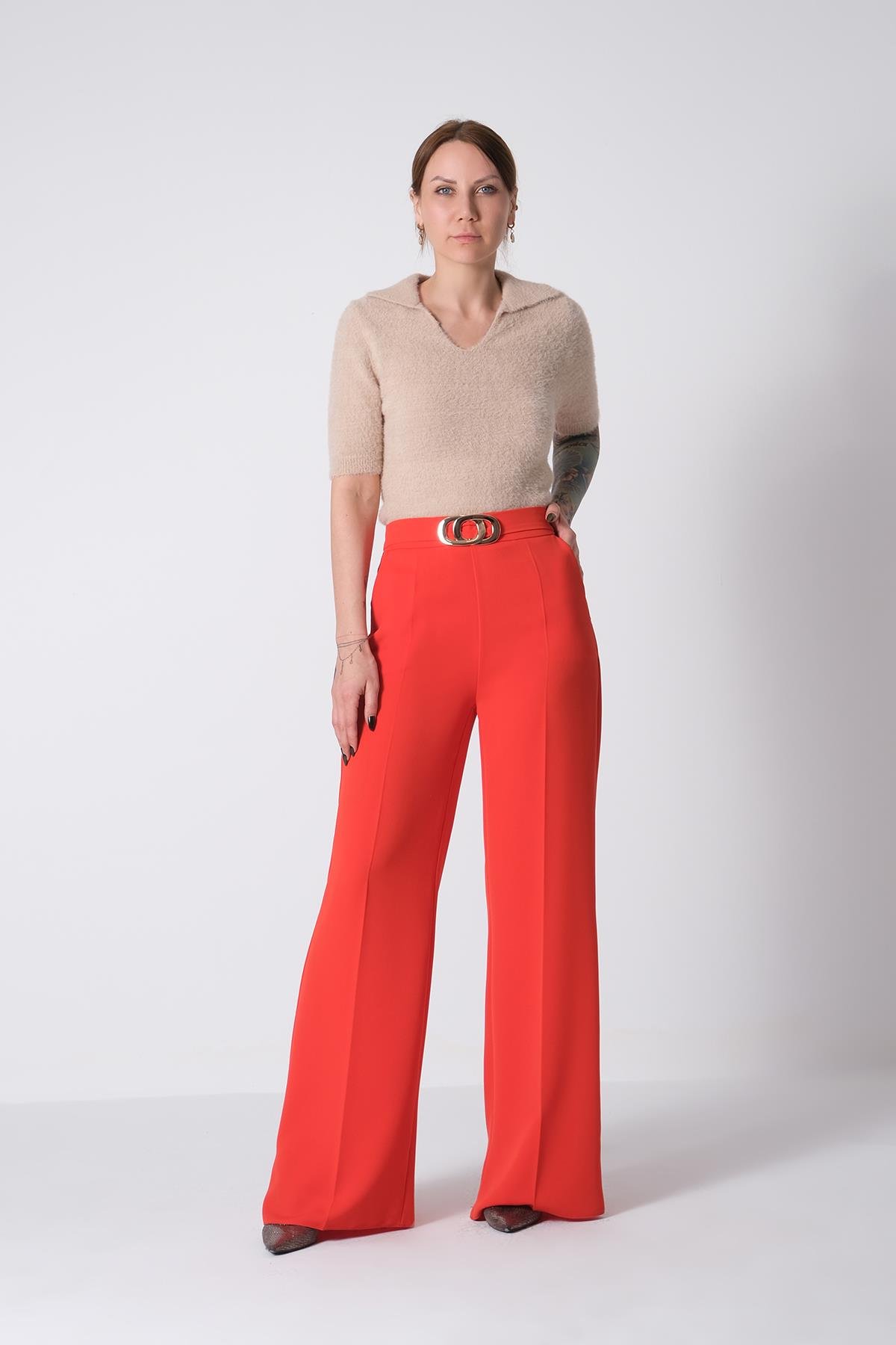 Gold Metal Tokalı Yüksek Bel Pantolon