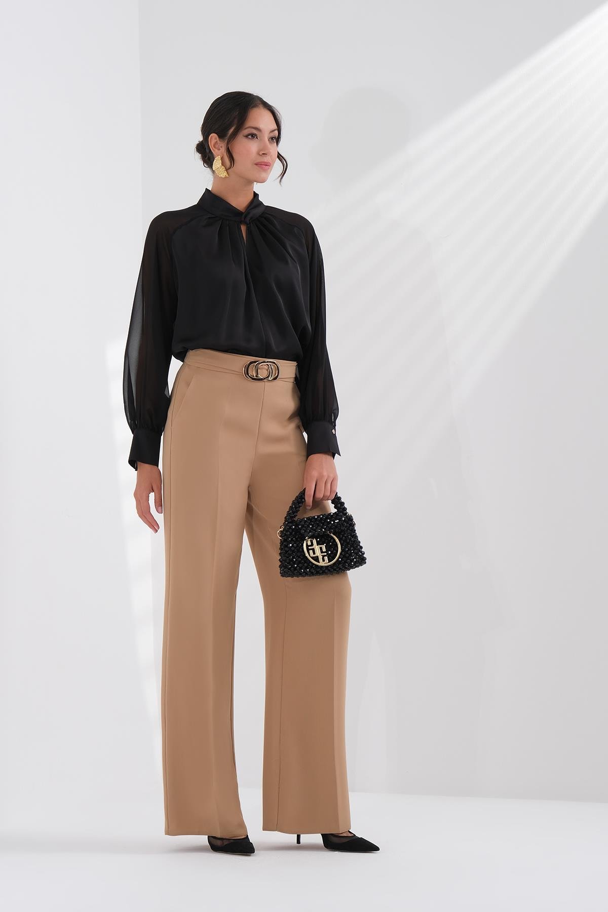 Gold Metal Tokalı Yüksek Bel Pantolon