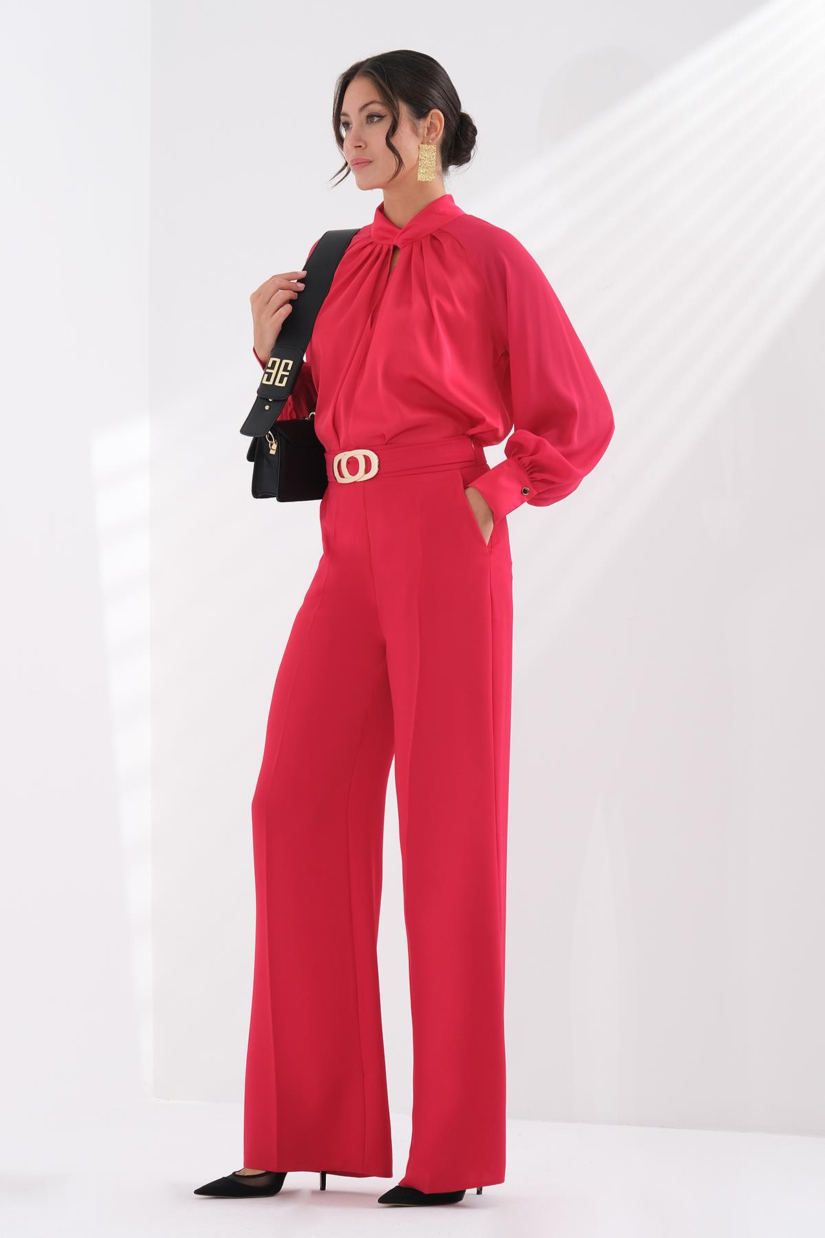 Gold Metal Tokalı Yüksek Bel Pantolon