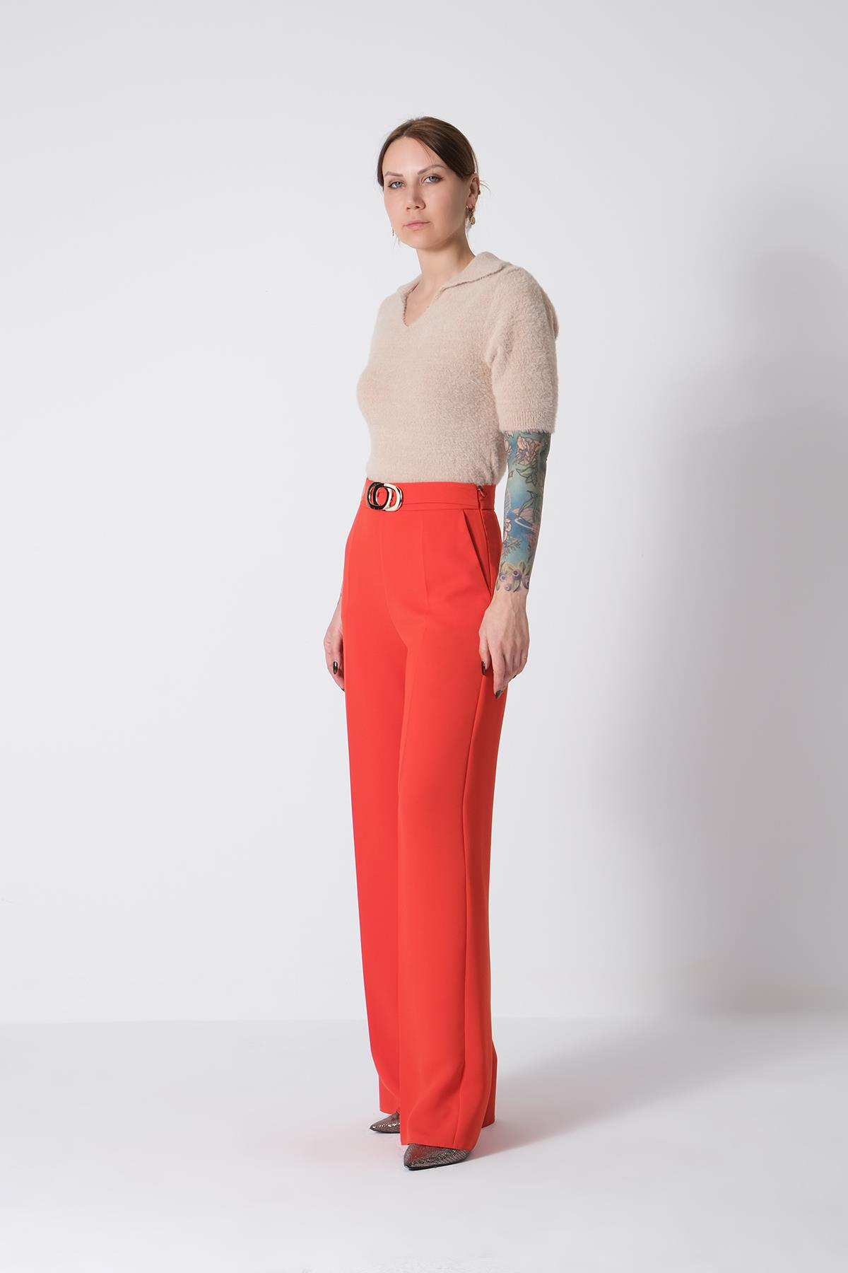 Gold Metal Tokalı Yüksek Bel Pantolon