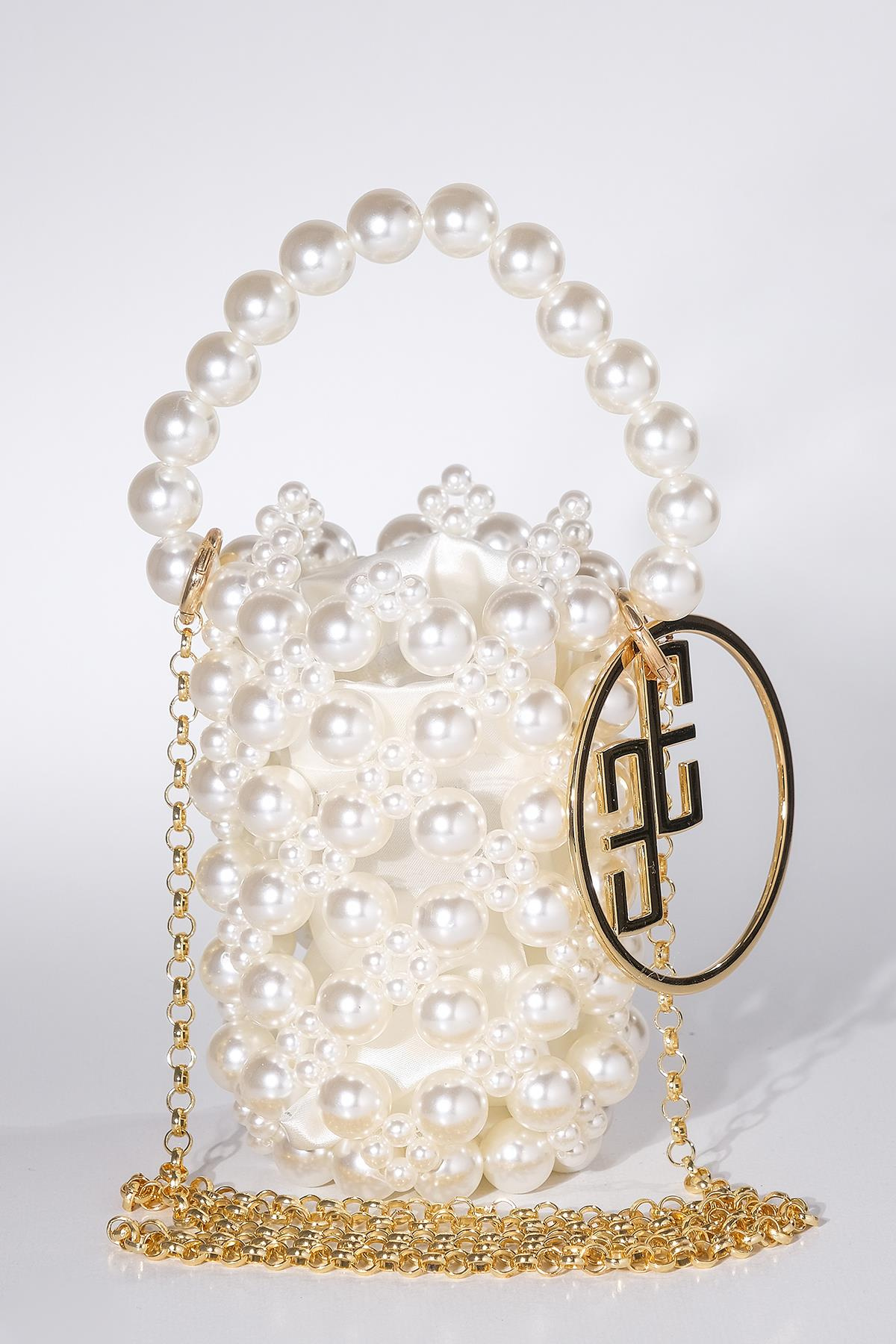 İncili Logo Detaylı Mini Kese Çanta