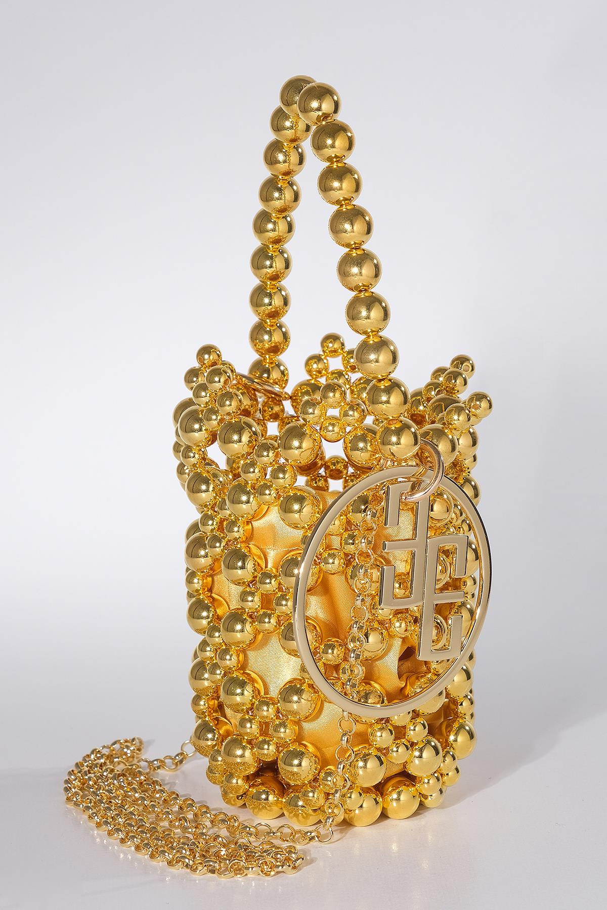 İncili Logo Detaylı Mini Kese Çanta