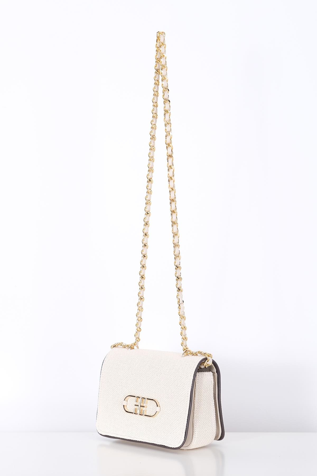 Keten, Deri Garnili, Zincir Askılı Şık Çanta