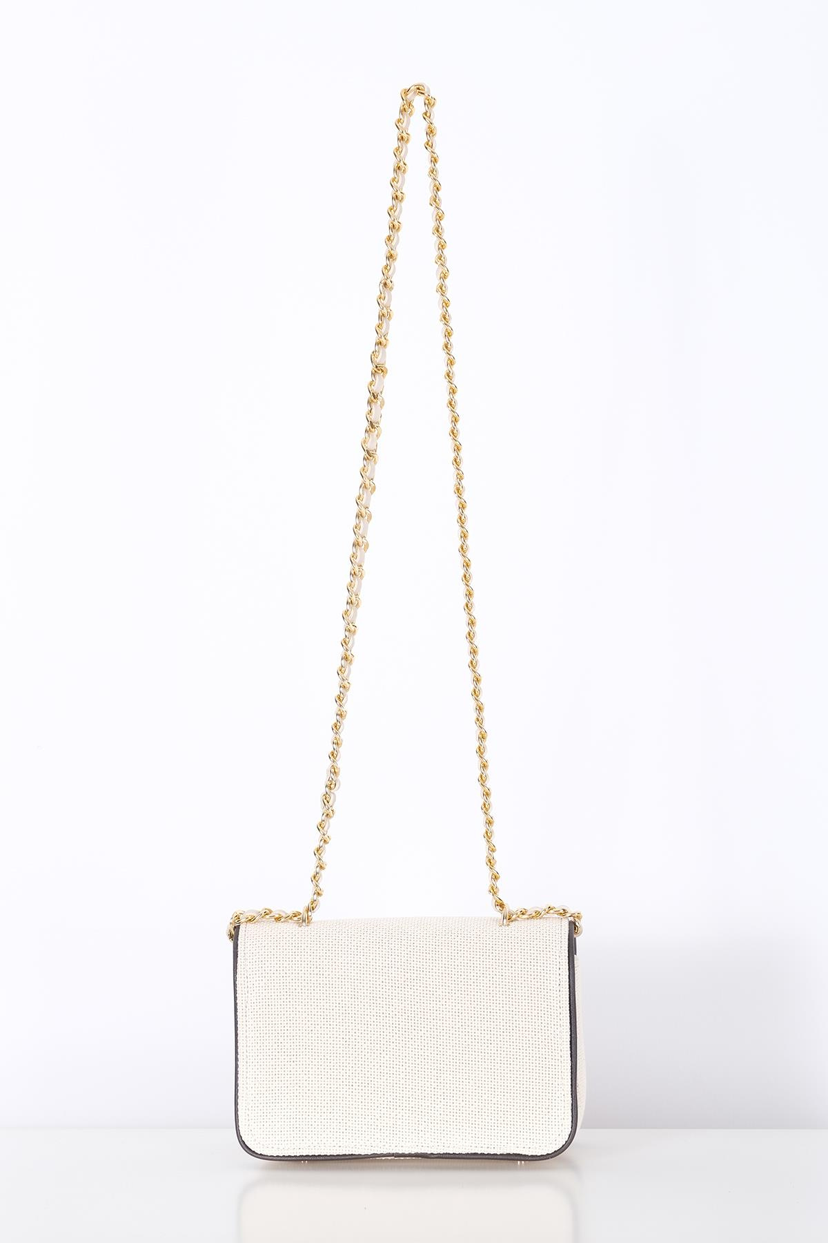 Keten, Deri Garnili, Zincir Askılı Şık Çanta