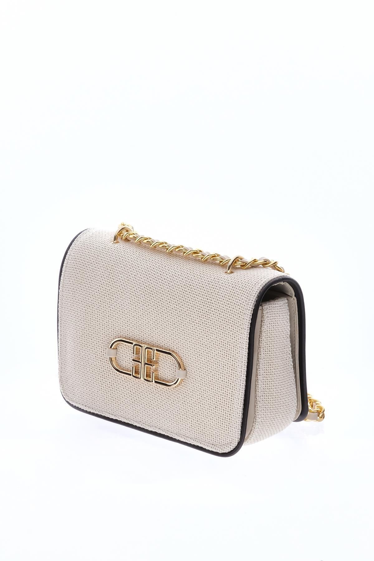 Keten, Deri Garnili, Zincir Askılı Şık Çanta