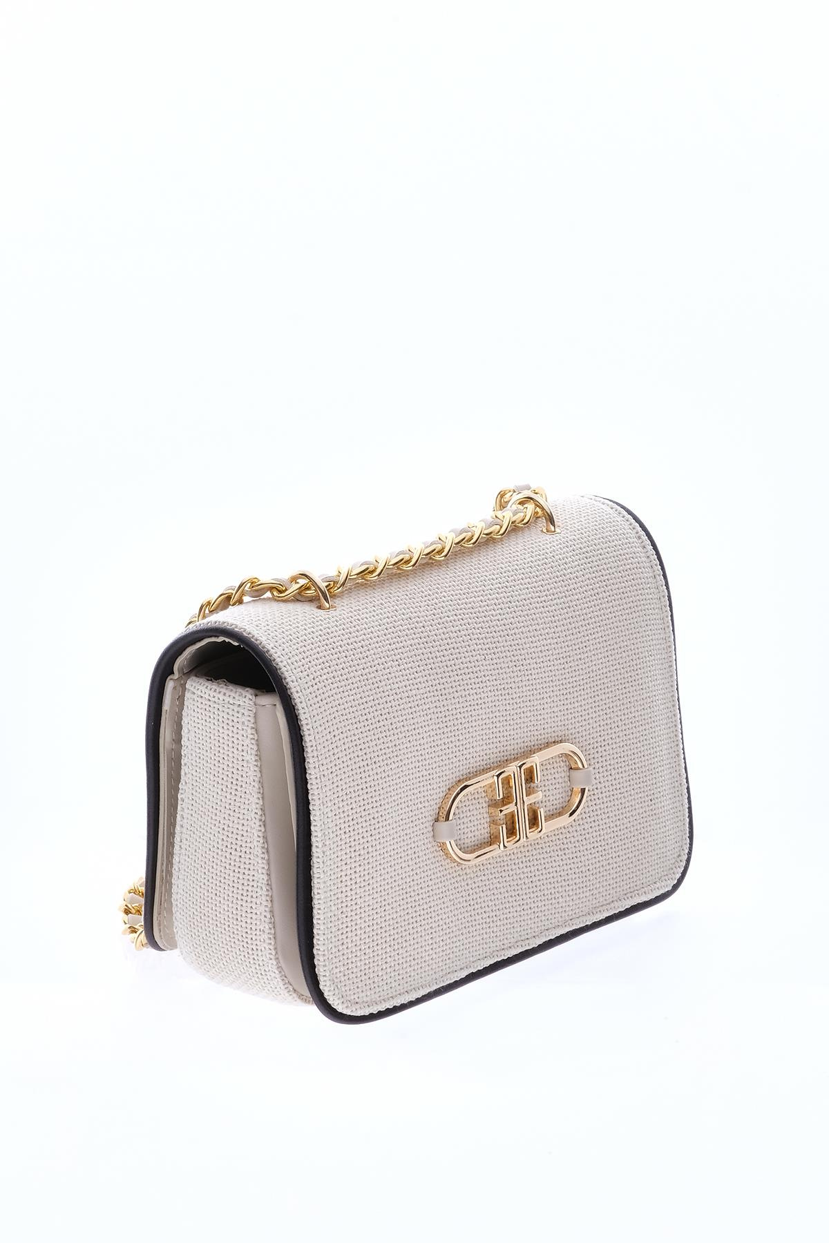 Keten, Deri Garnili, Zincir Askılı Şık Çanta