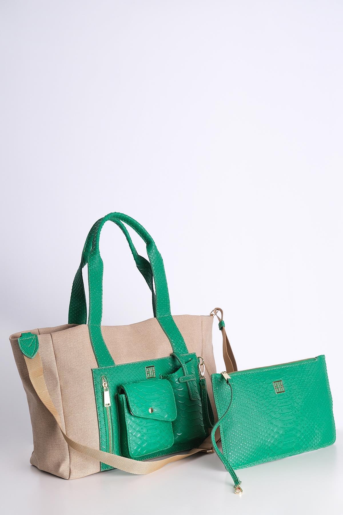 Keten Yavrulu Büyük Çanta