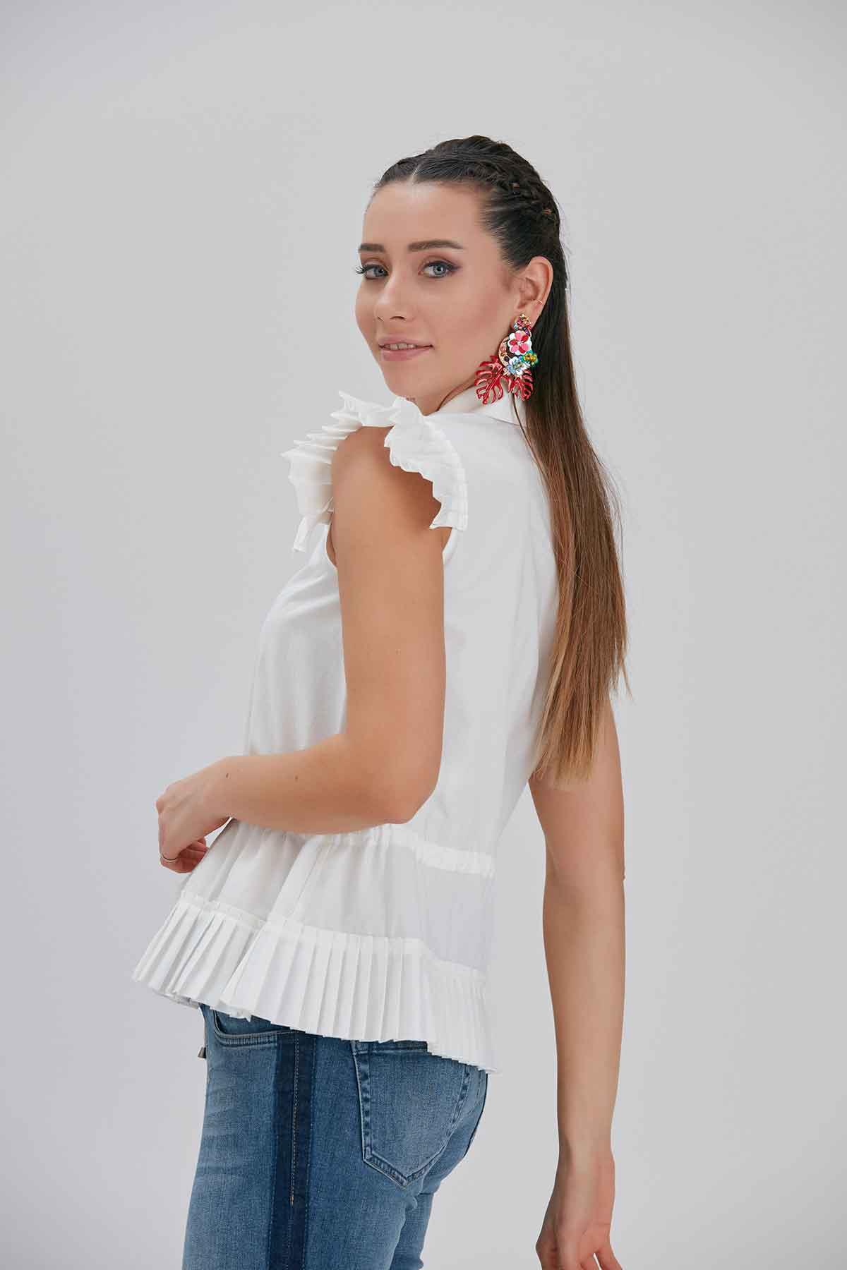 Kolları Pileli Gömlek