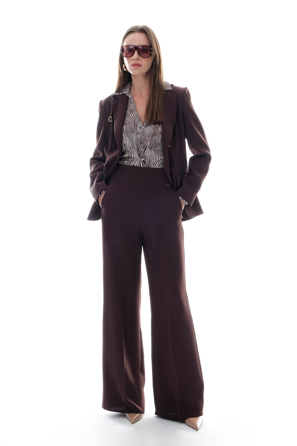 Krep Bol Paça Kalın Kemerli Pantolon