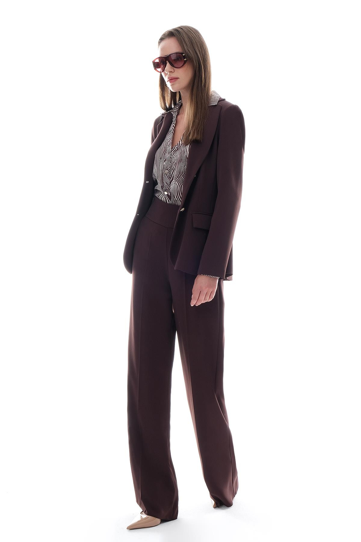 Krep Bol Paça Kalın Kemerli Pantolon