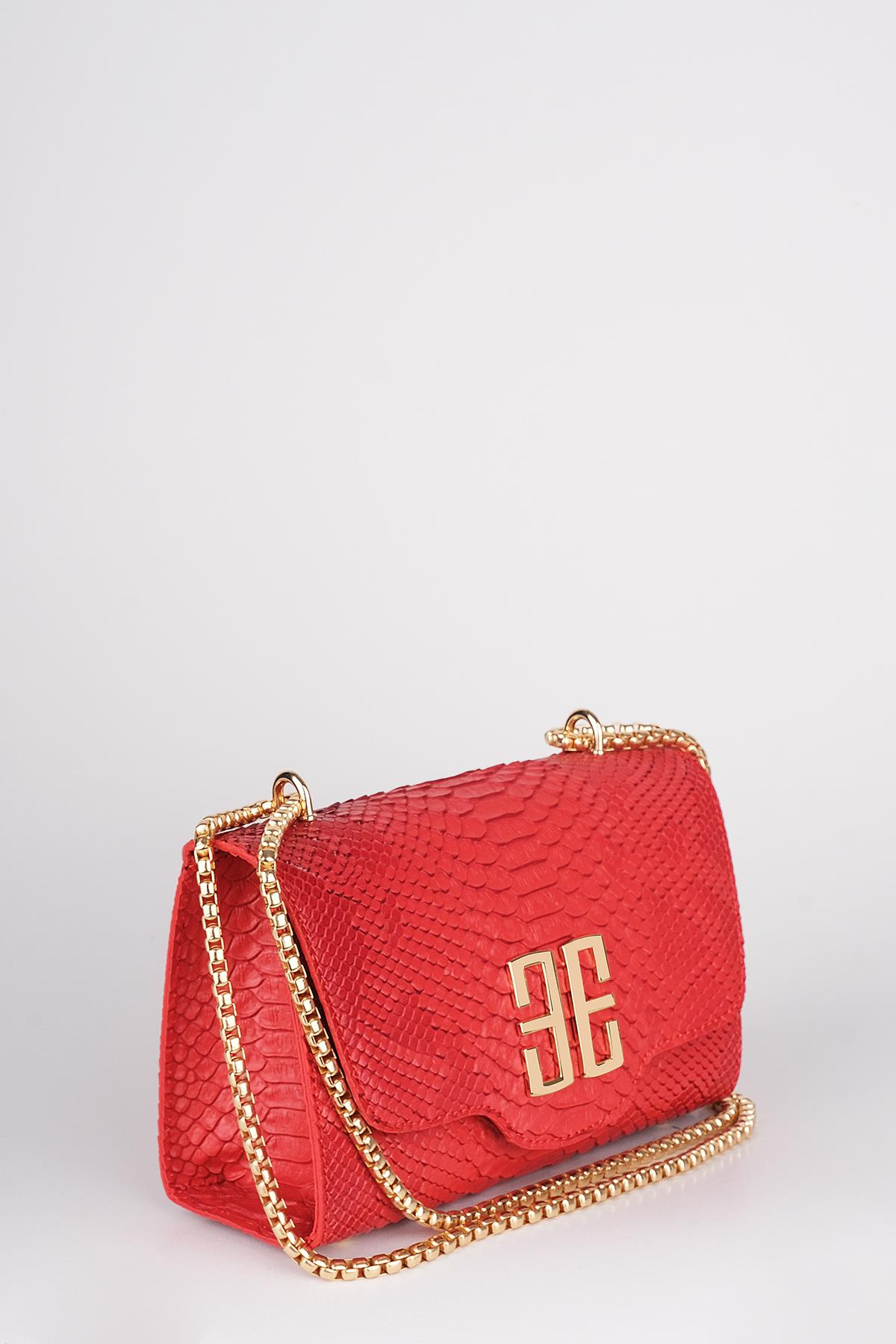 Krokodil  Desenli Metal Logolu Omuz Çantası