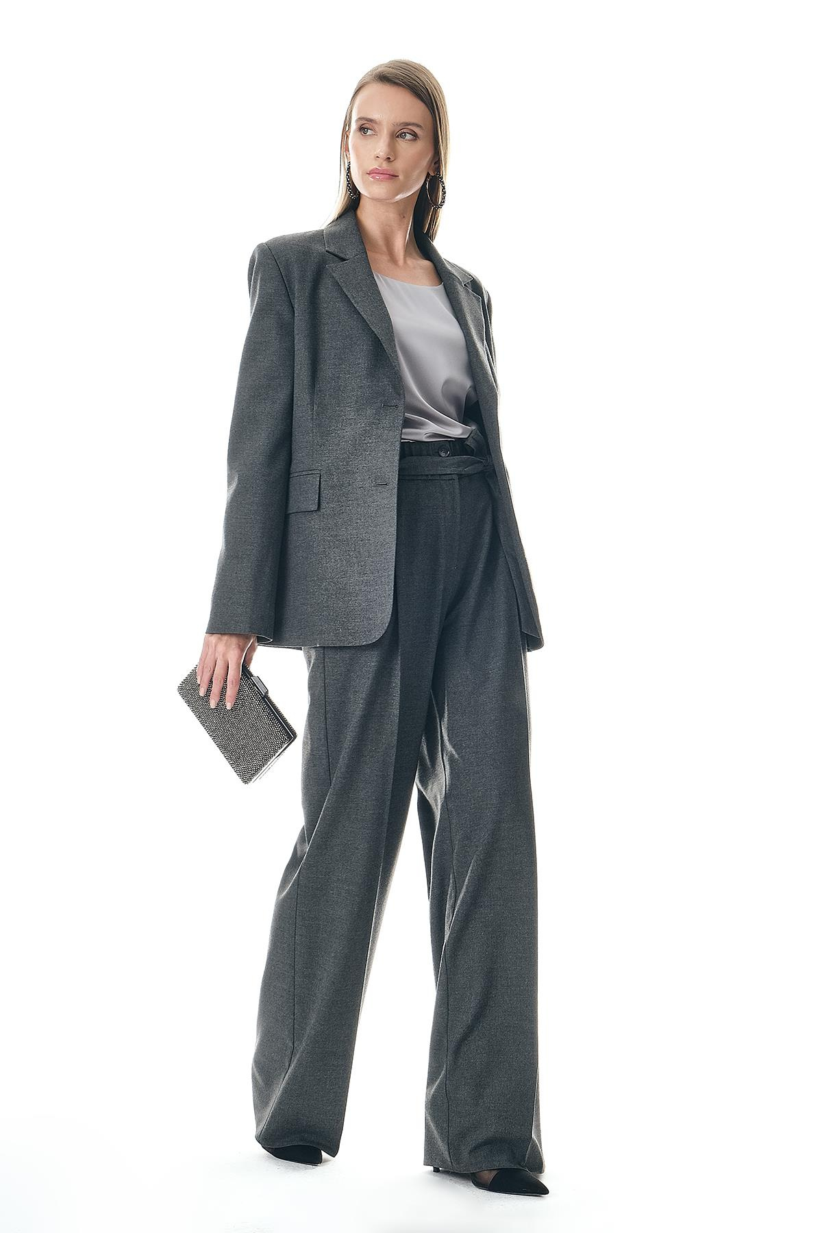 Kuşaklı Çift Kemerli Beli Lastikli Pantolon