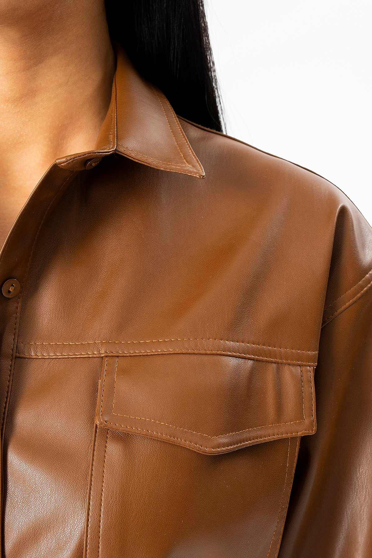 Kuşaklı Suni Deri Ceket