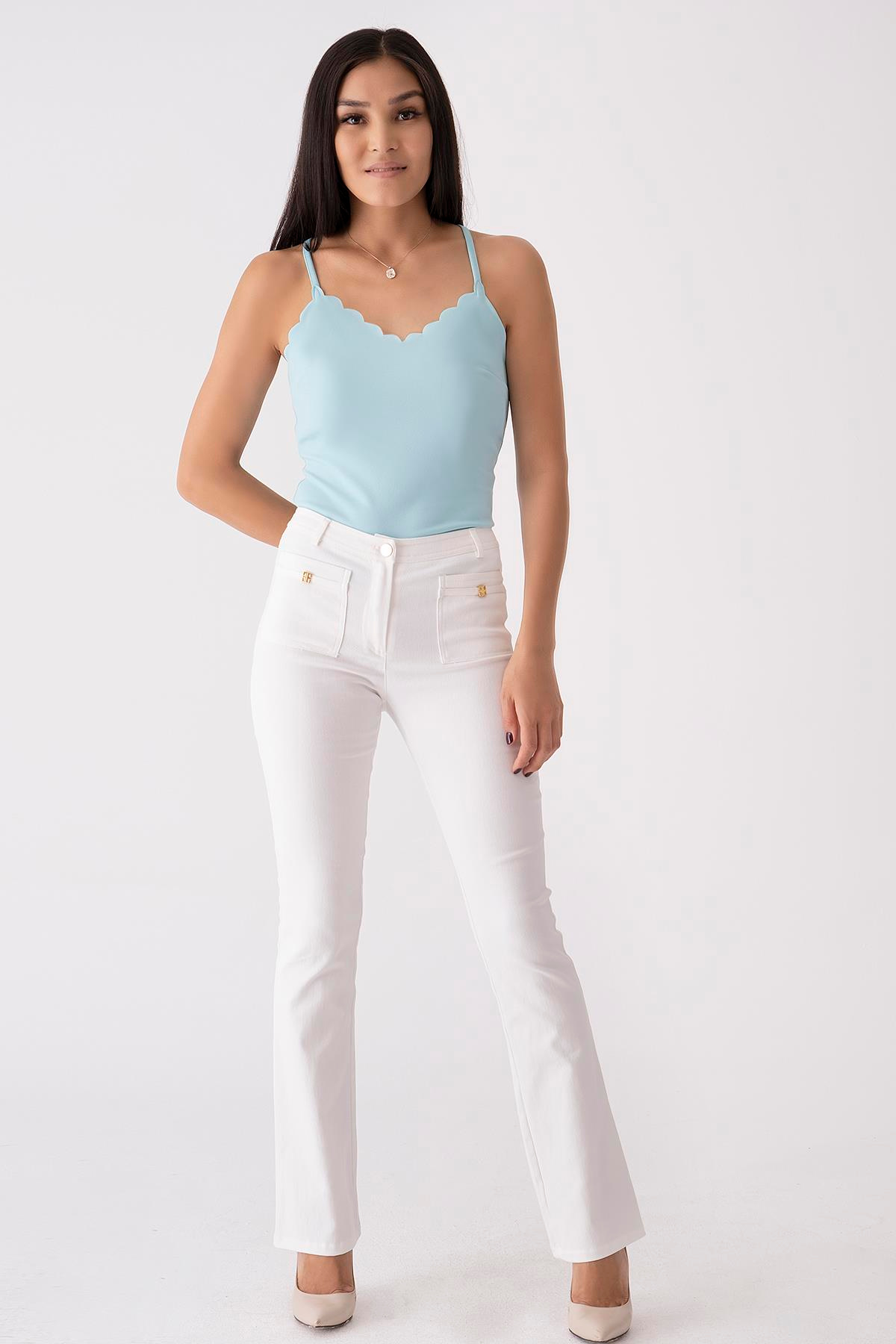 Lazer Kesim Askılı Bluz