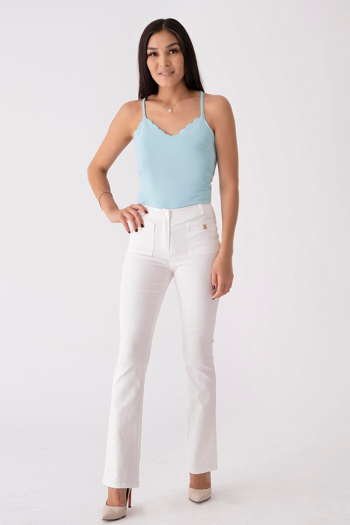 Lazer Kesim Askılı Bluz