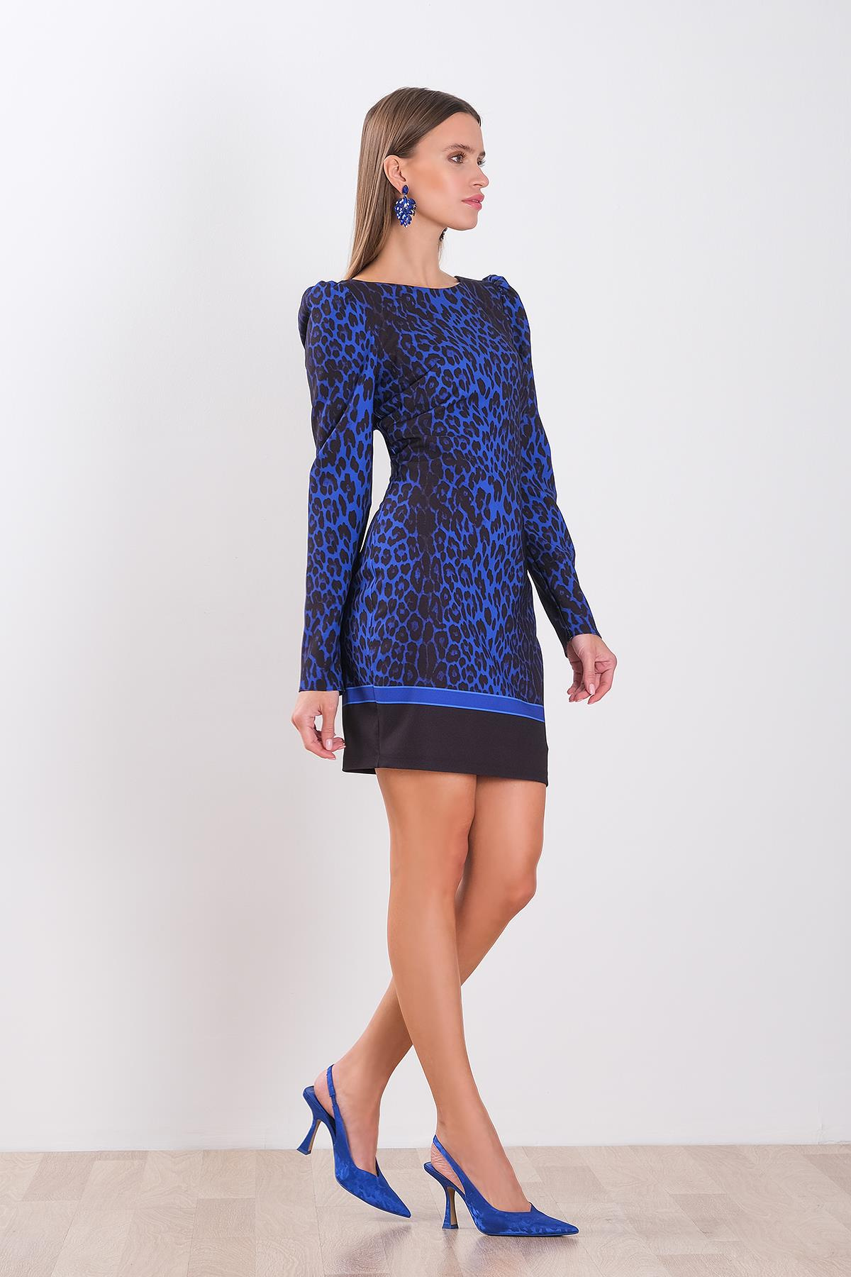 Leopar Desenli Mini Elbise