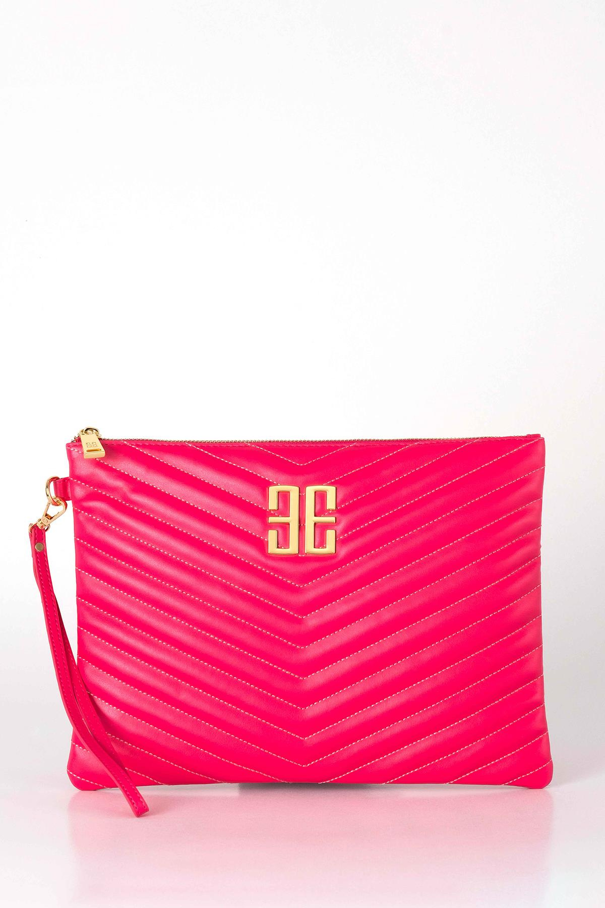 Logolu Kapitone Clutch Çanta