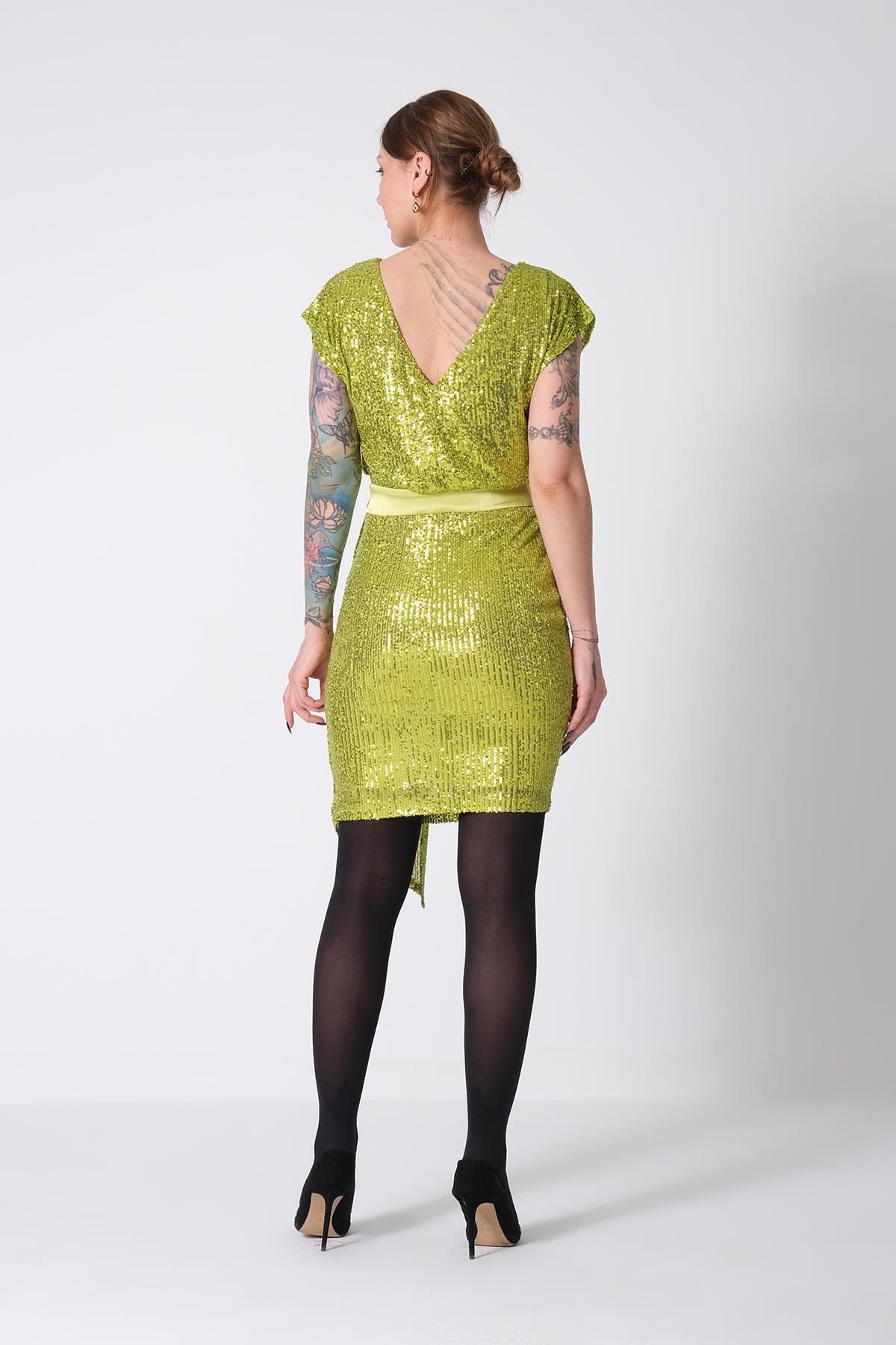 Payet Eteği Asimetrik Mini Şık Elbise