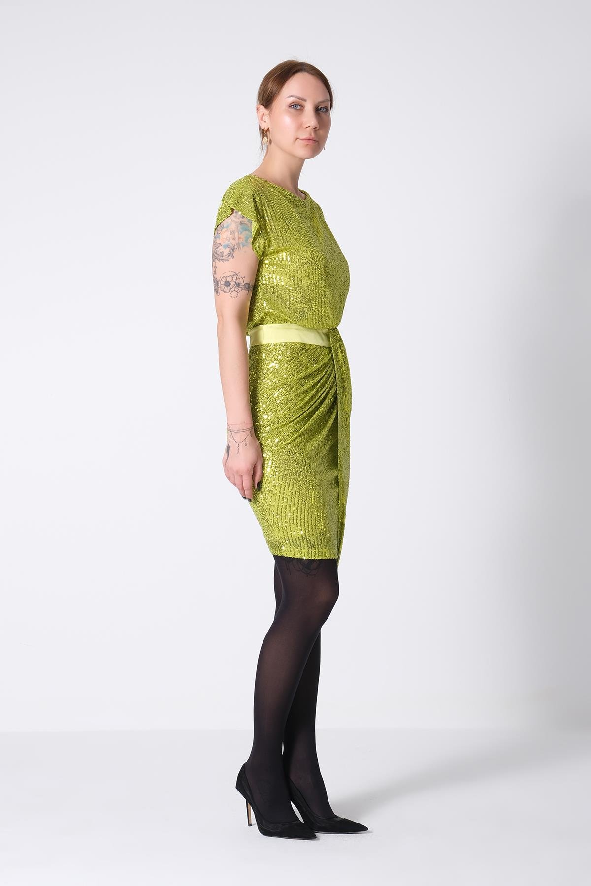 Payet Eteği Asimetrik Mini Şık Elbise