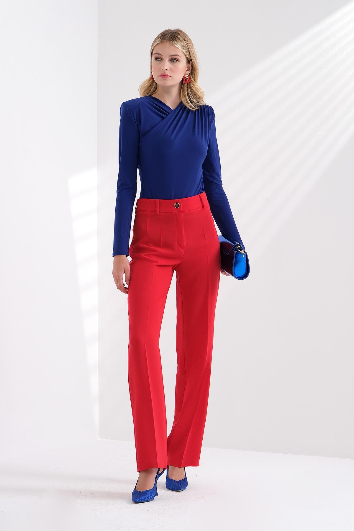 Pensli Yüksek Bel Boru Paça Pantolon