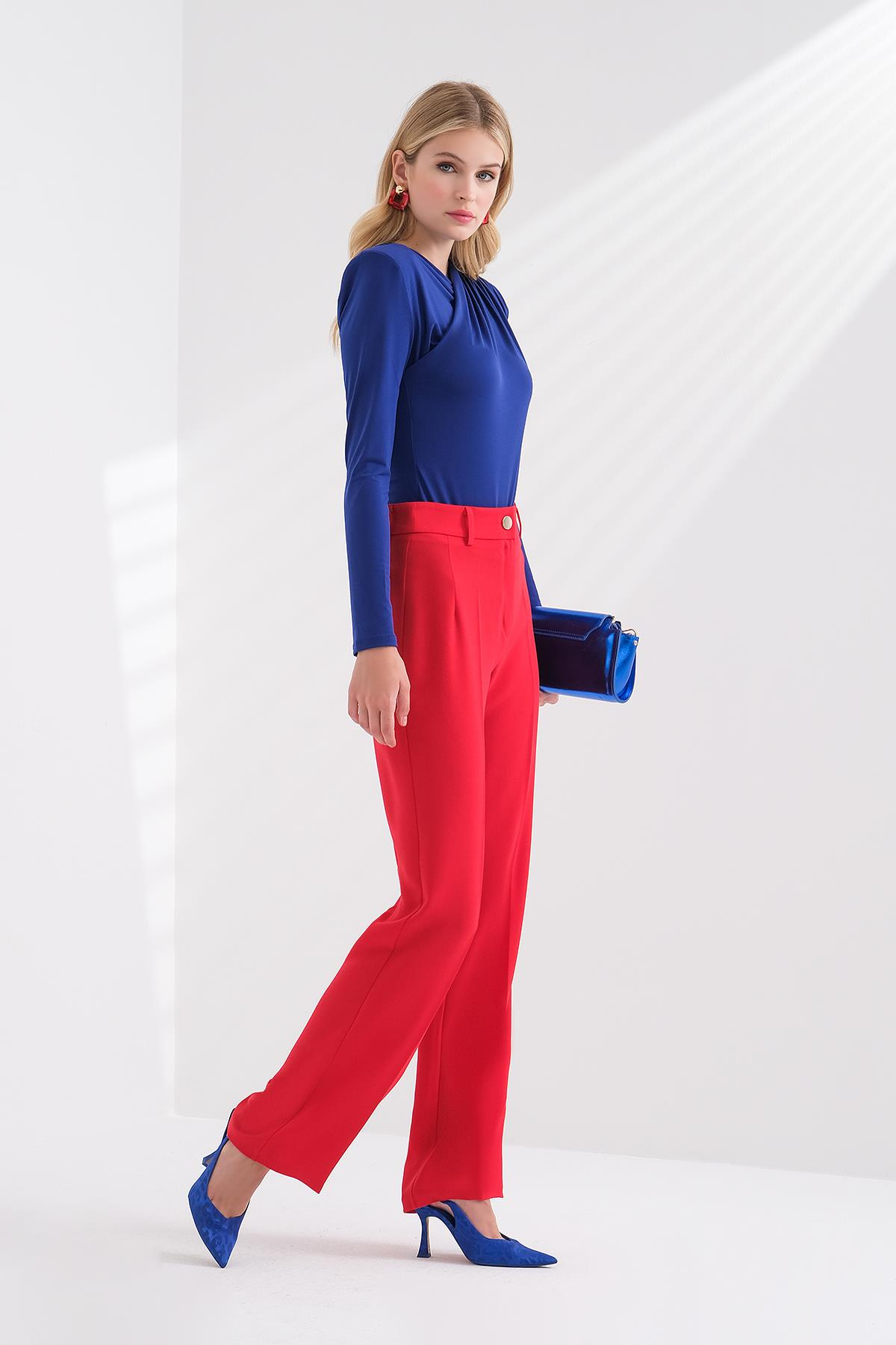 Pensli Yüksek Bel Boru Paça Pantolon