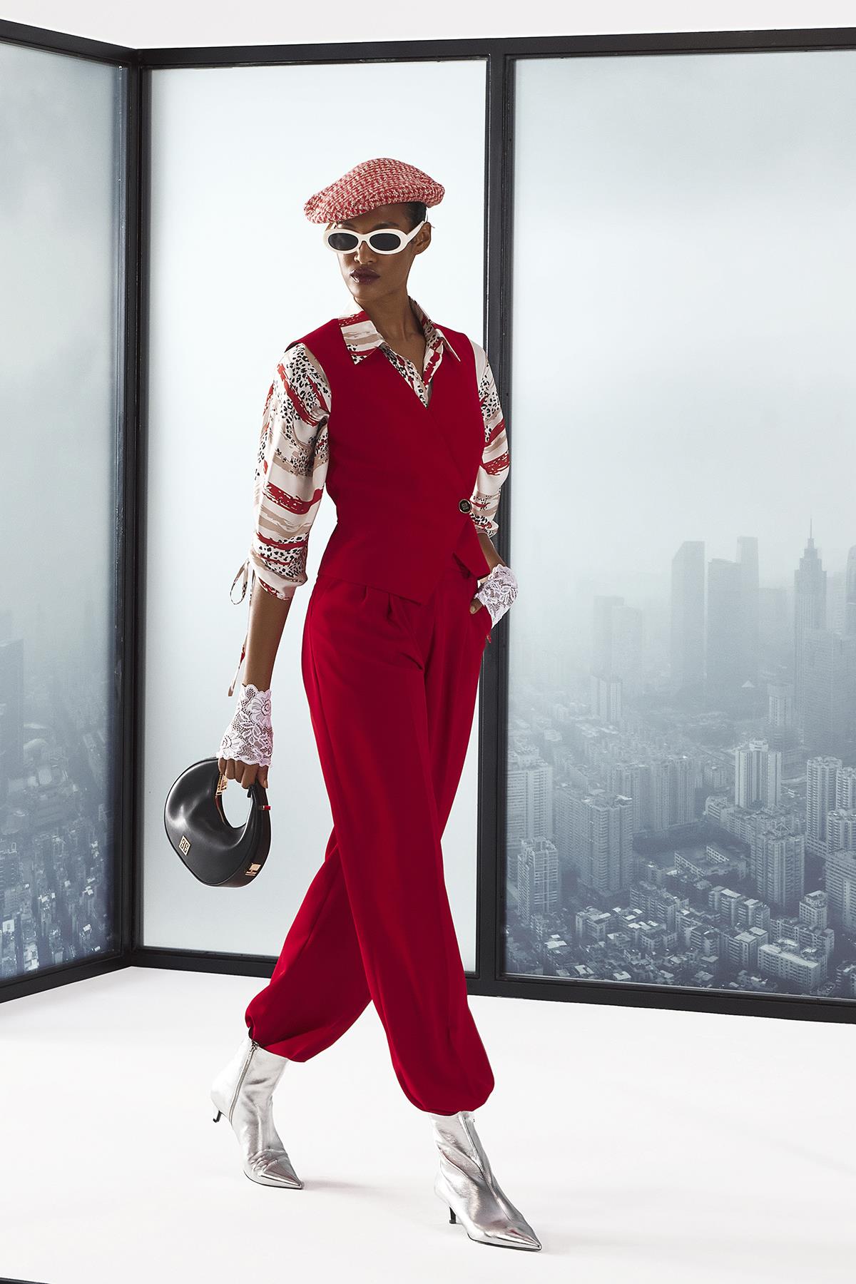 Pilili Yandan Cepli Bol Paça Pantolon