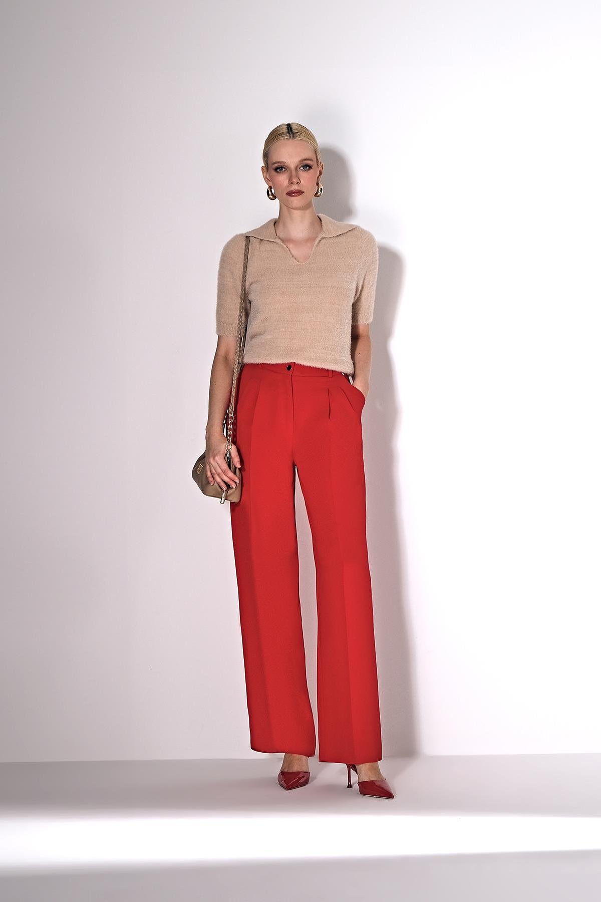 Pilili Yandan Cepli Bol Paça Pantolon