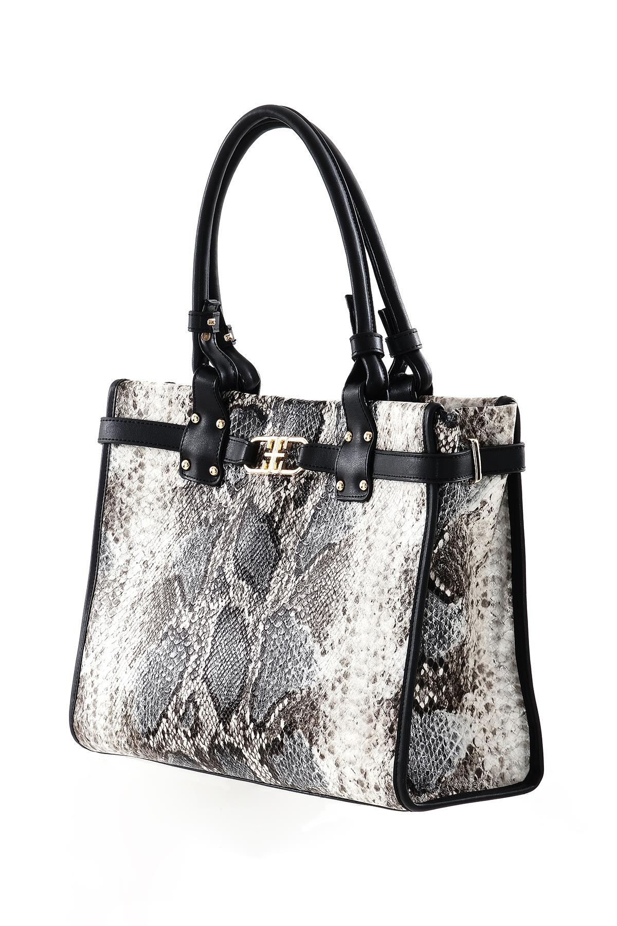 Piton Desenli Gold Tokalı Çift Askılı Günlük Çanta