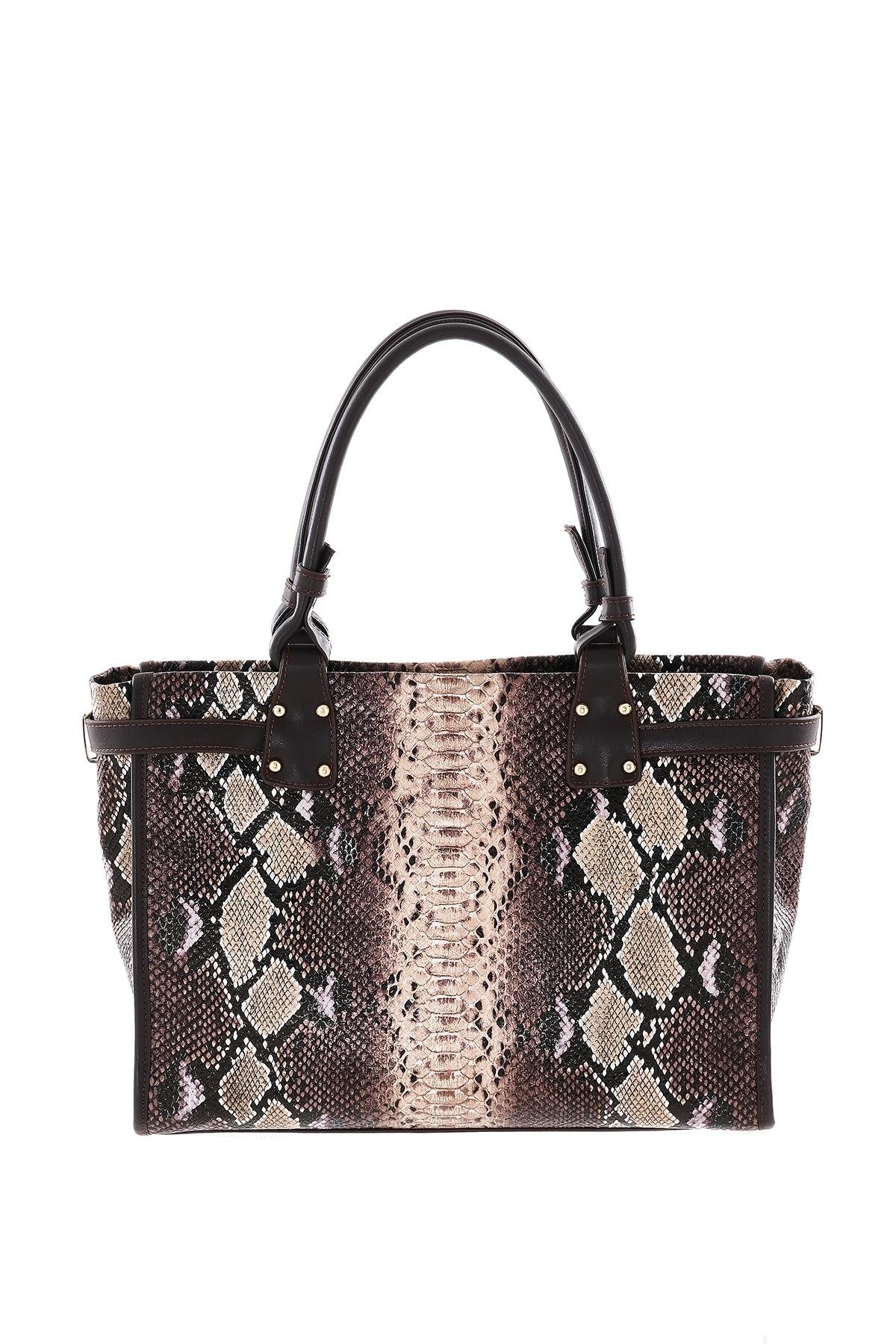 Piton Desenli Gold Tokalı Çift Askılı Günlük Çanta