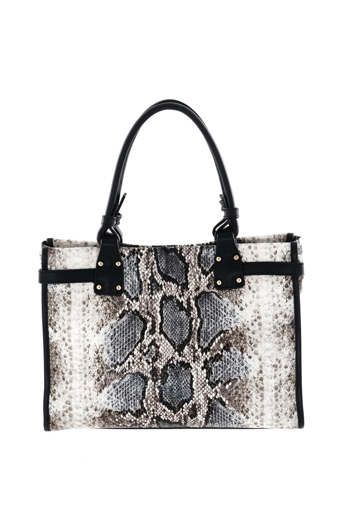 Piton Desenli Gold Tokalı Çift Askılı Günlük Çanta