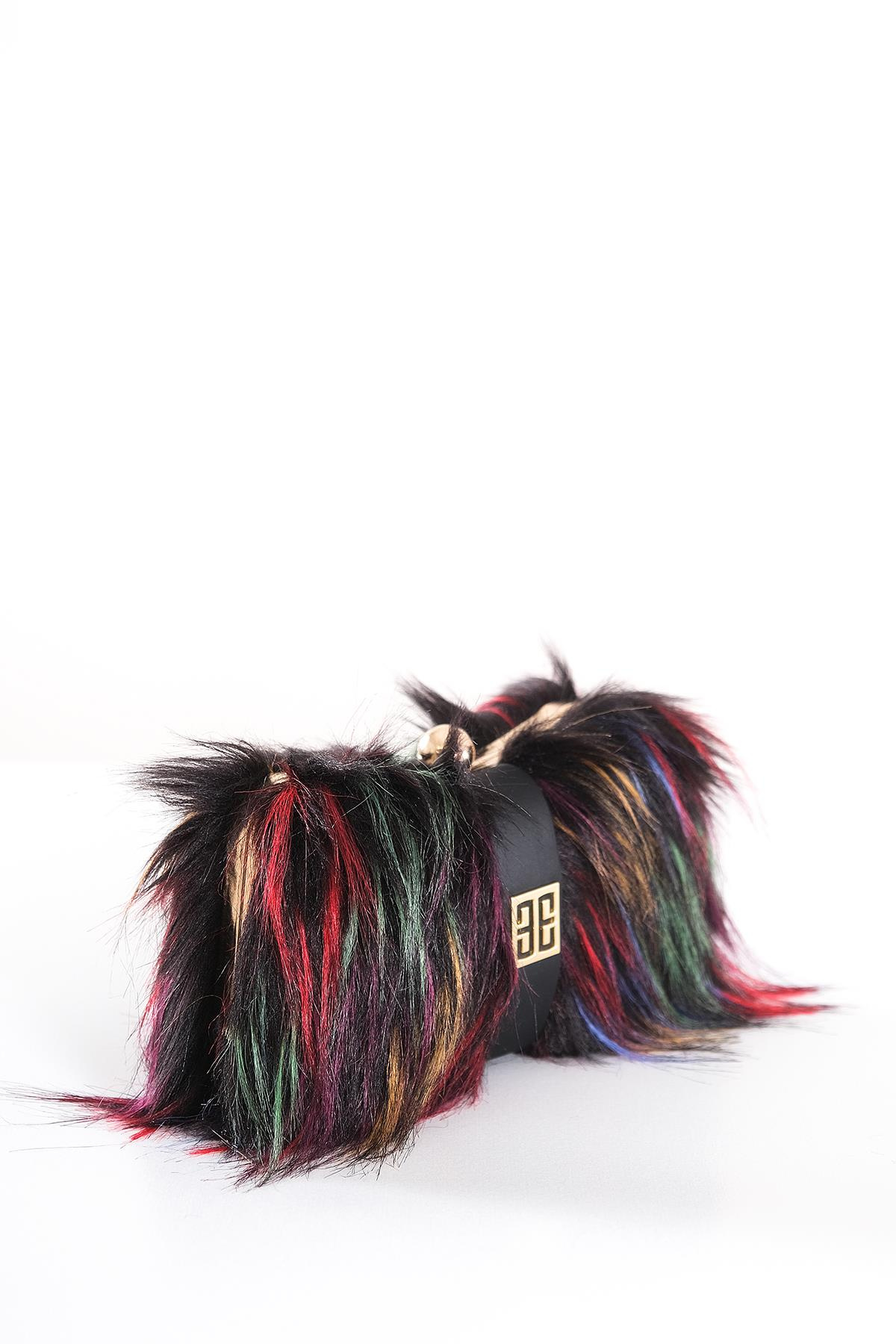 Renkli Tüylü Clutch Çanta