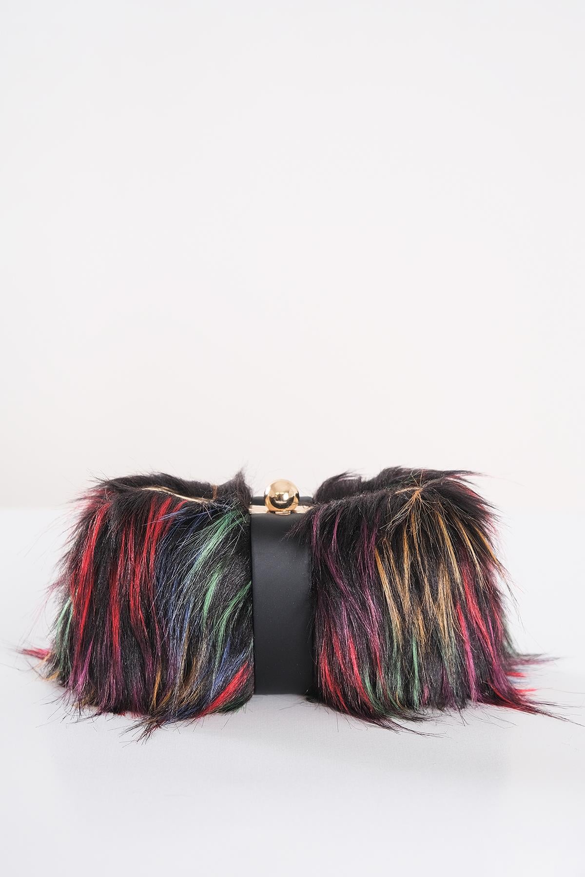 Renkli Tüylü Clutch Çanta