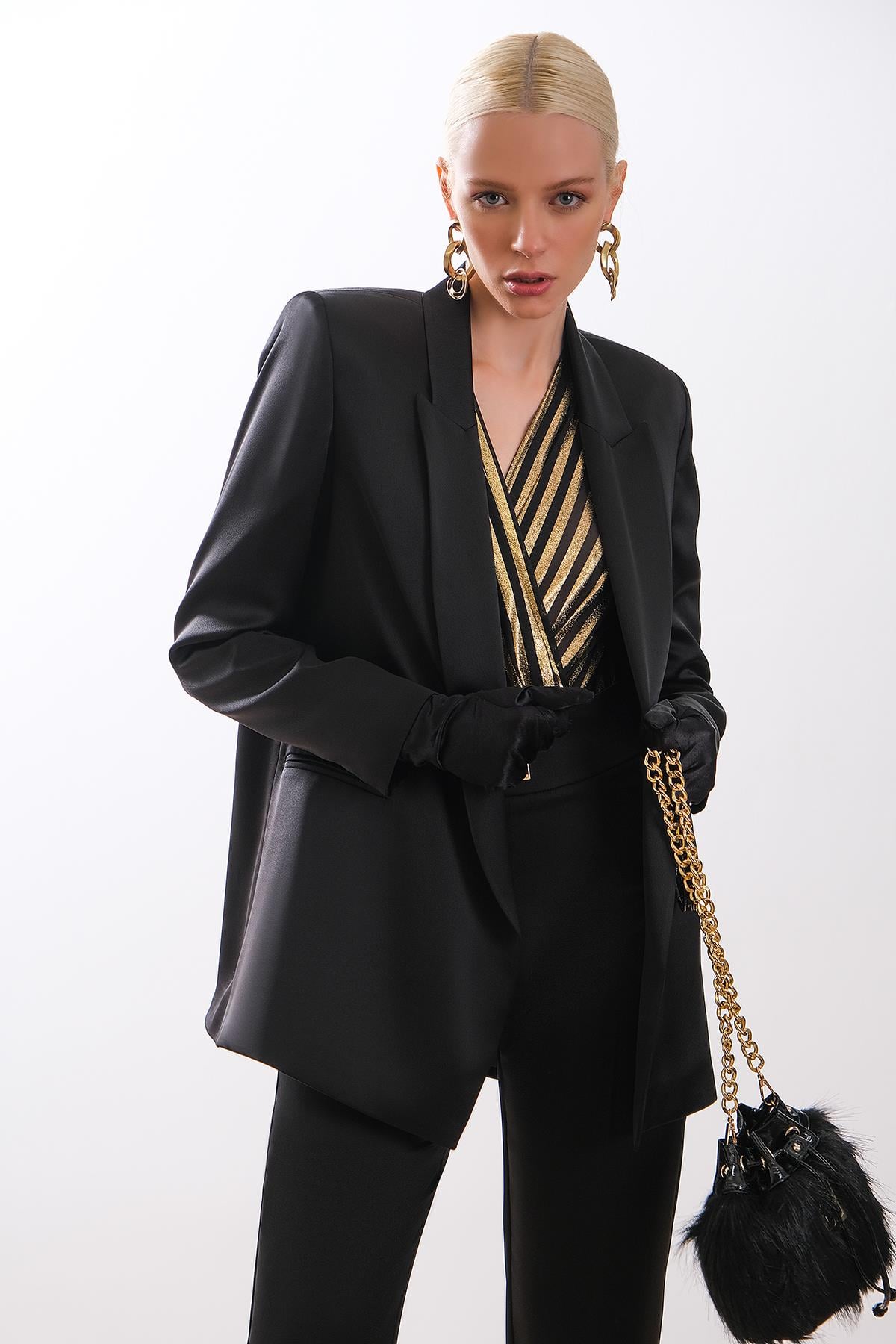 Saten Oversize Blazer Ceket