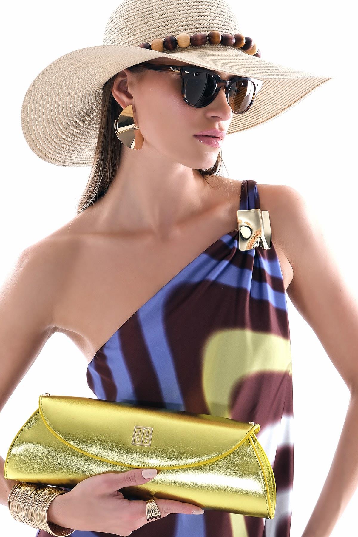 Şifon Desenli Asimetrik Etekli Elbise