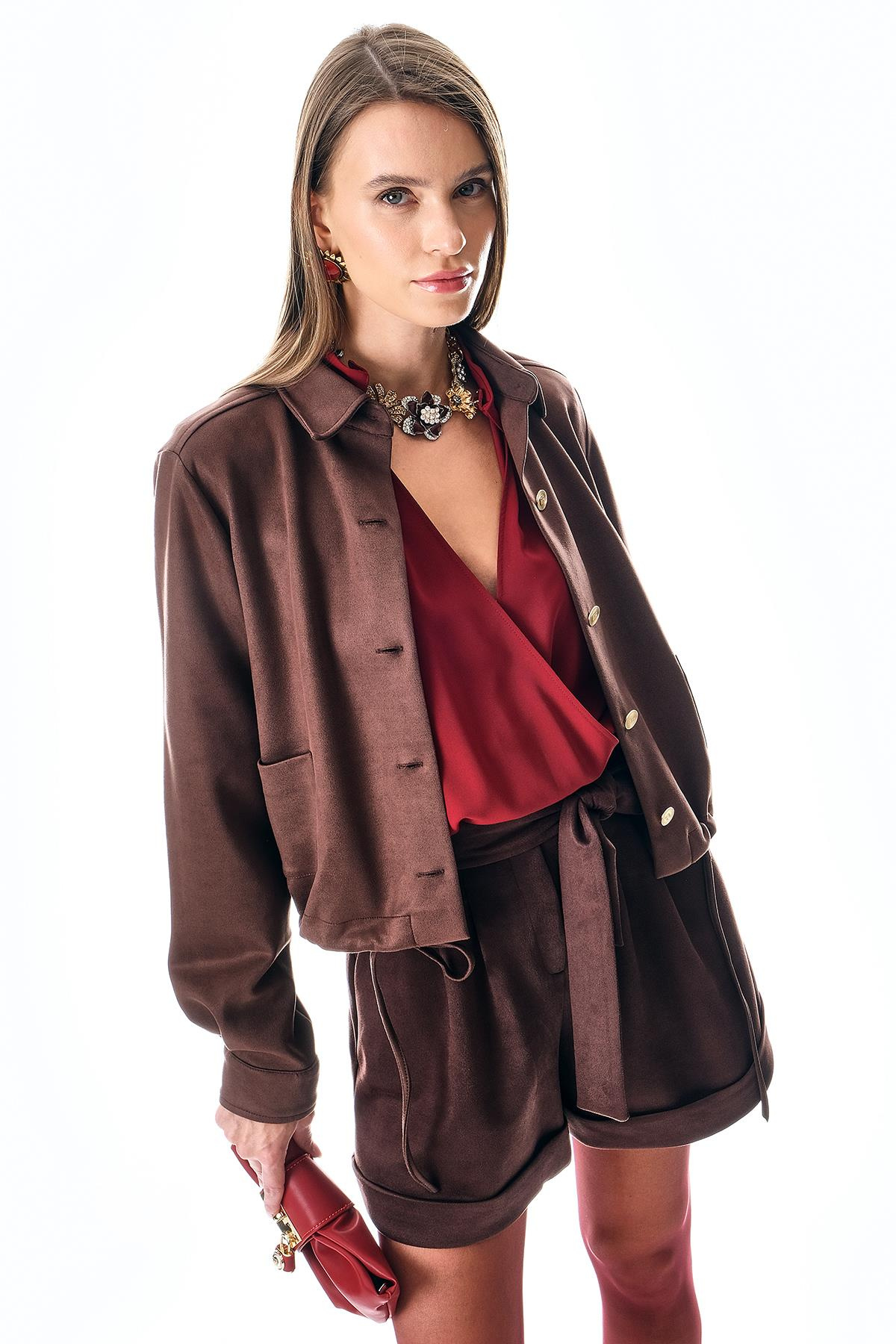 Süet Beli Kuşaklı Double Paça Şort