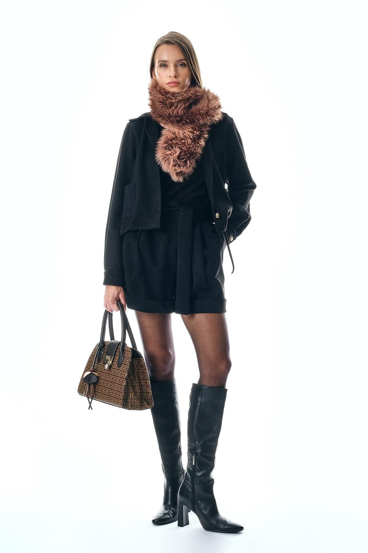 Süet Beli Kuşaklı Double Paça Şort