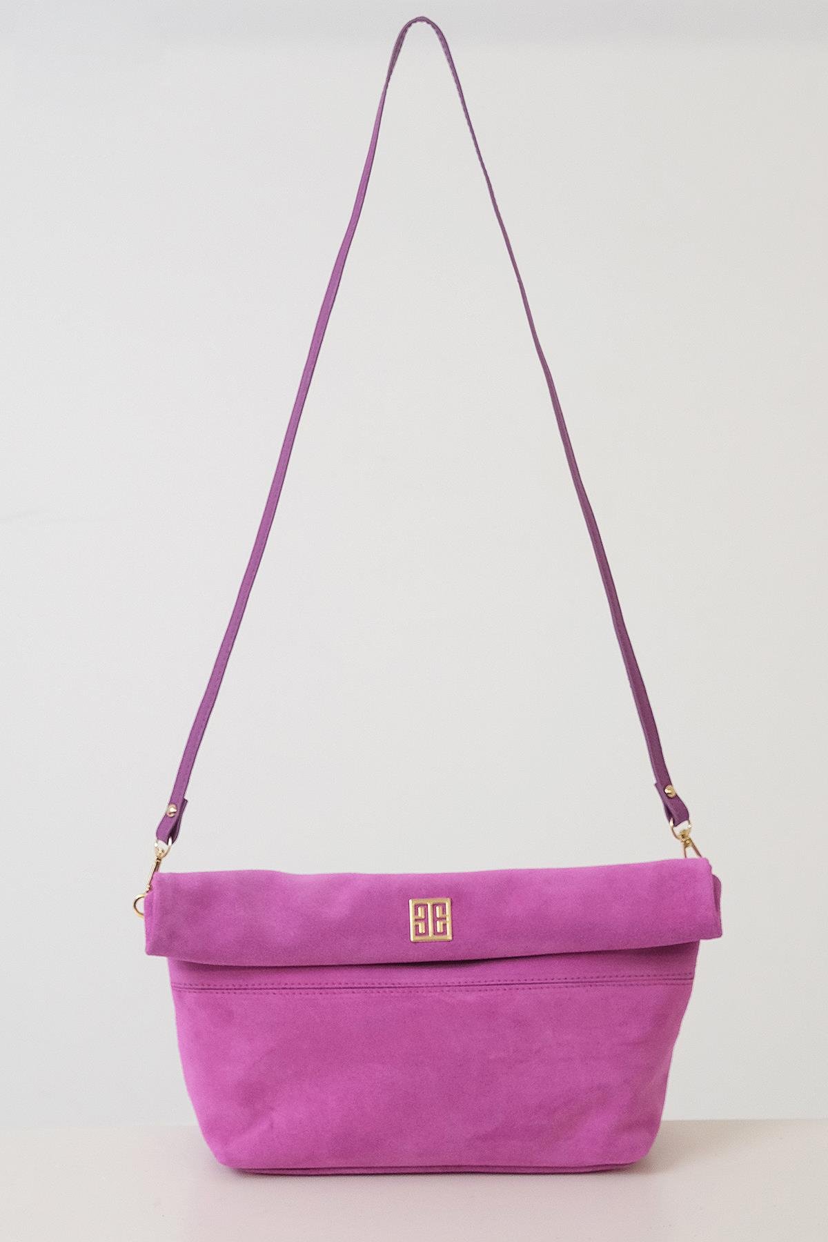 Süet Katlanır Kapamalı Şık Çanta