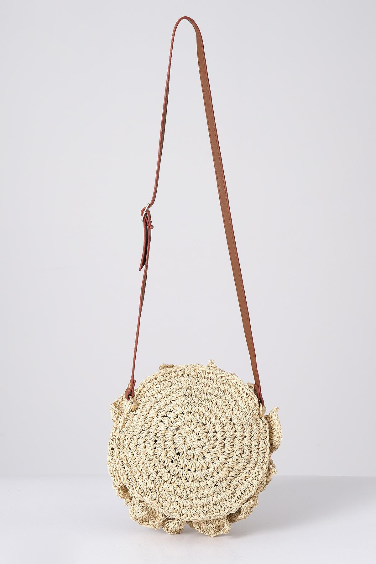 Tasarım Deri Askılı El Örgü Çanta