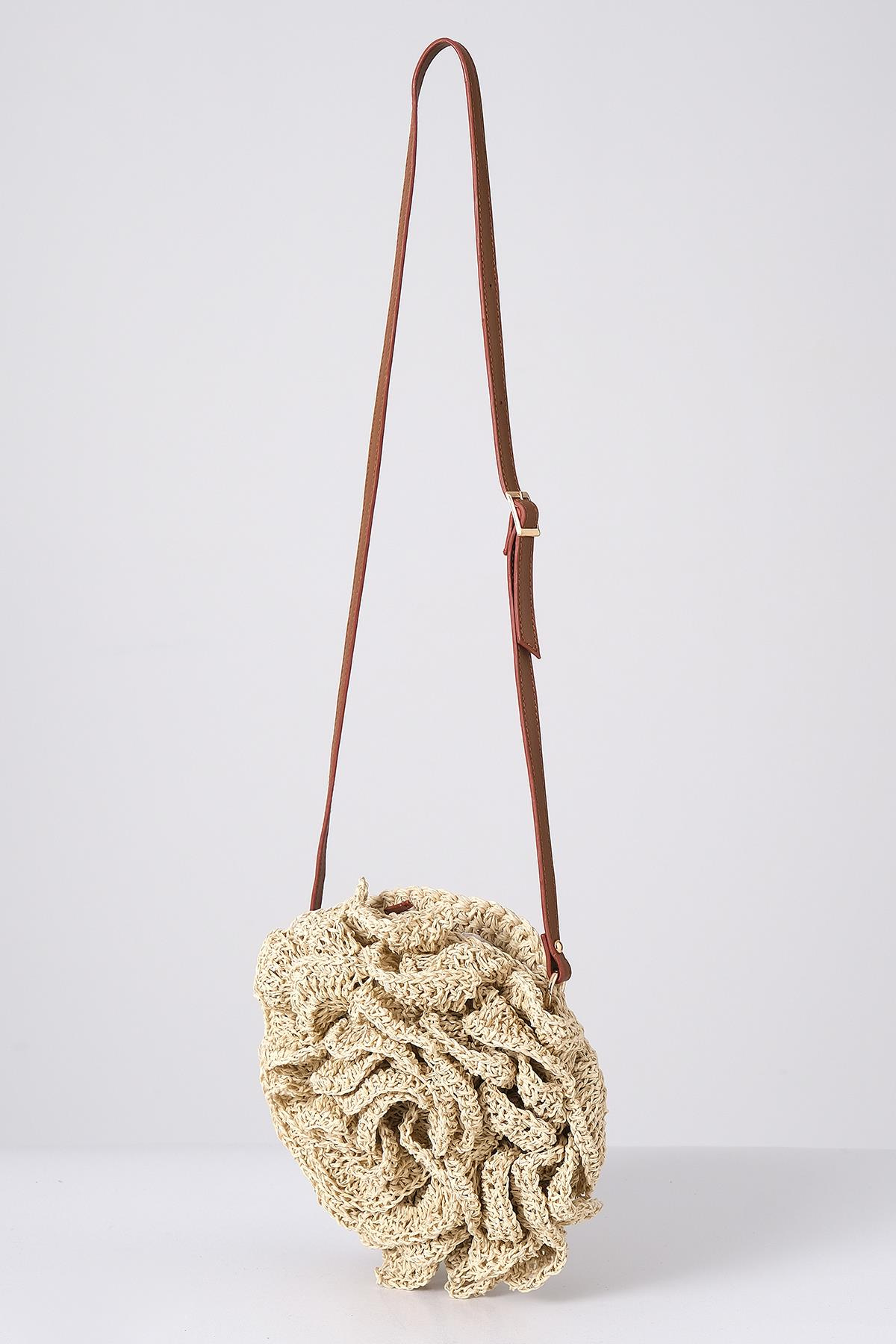 Tasarım Deri Askılı El Örgü Çanta