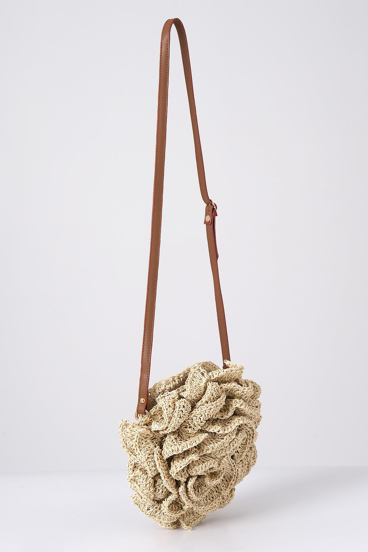 Tasarım Deri Askılı El Örgü Çanta
