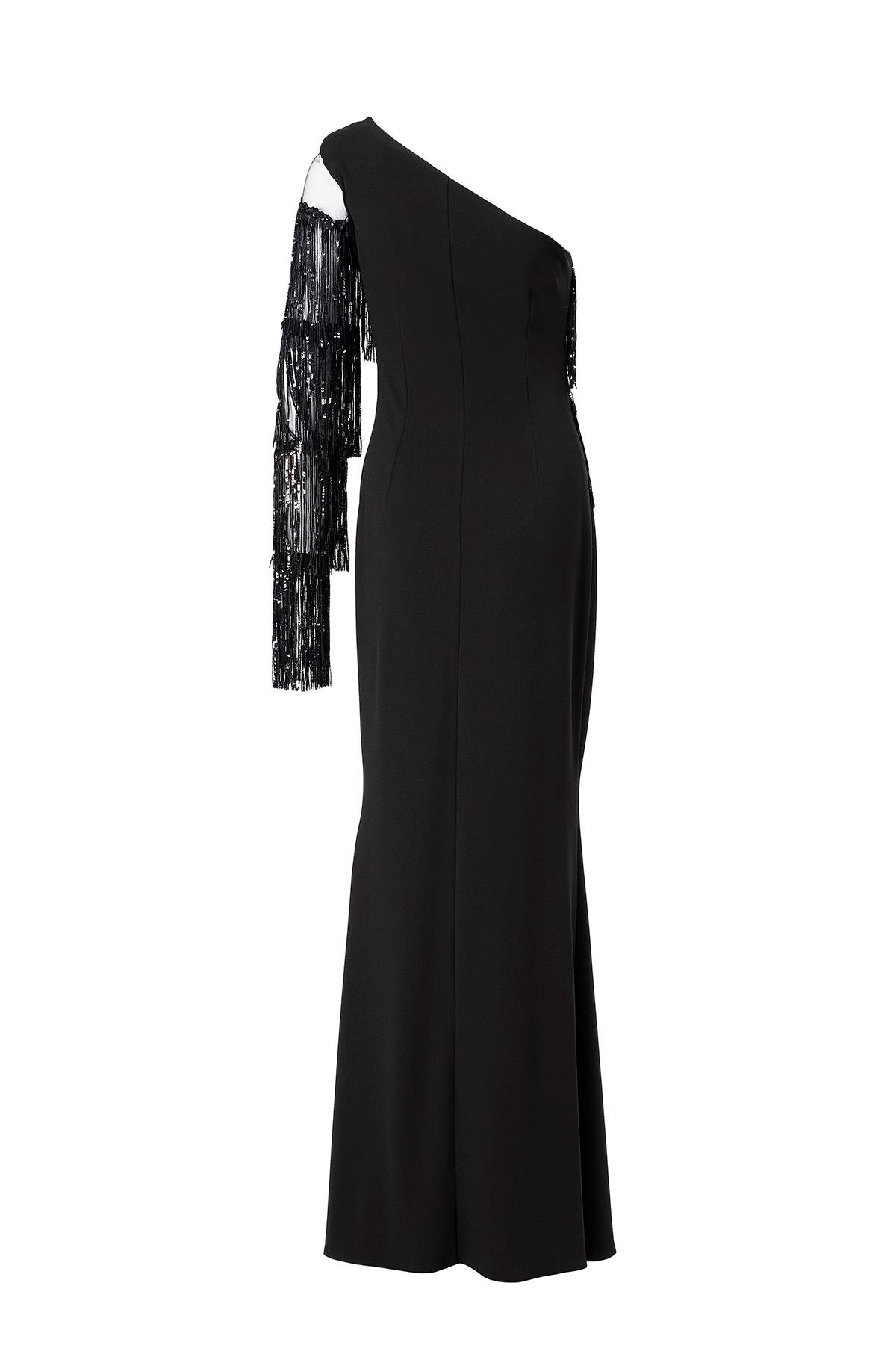 Tek Omuz Püskül Payet Elbise